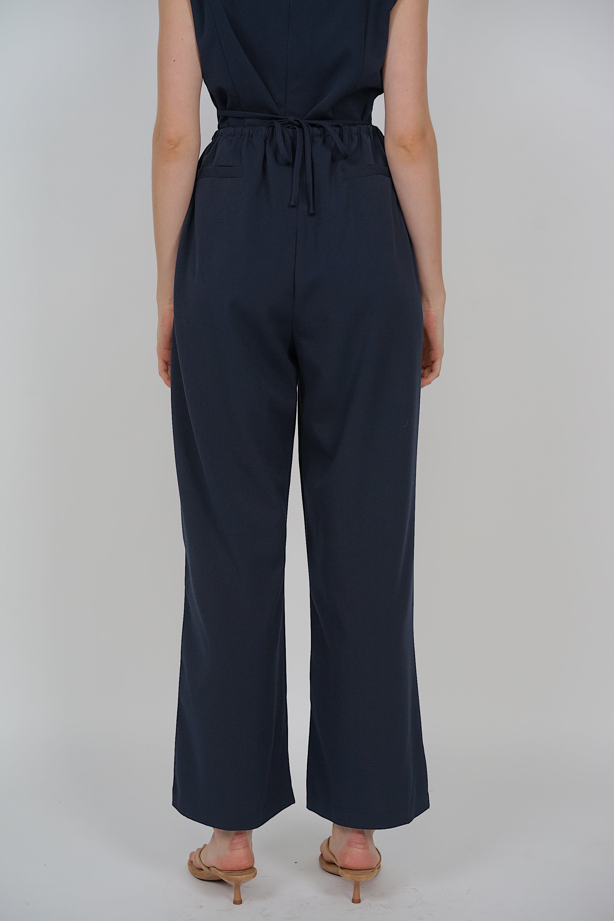 Drawstring Flare Hem Pants in Midnight