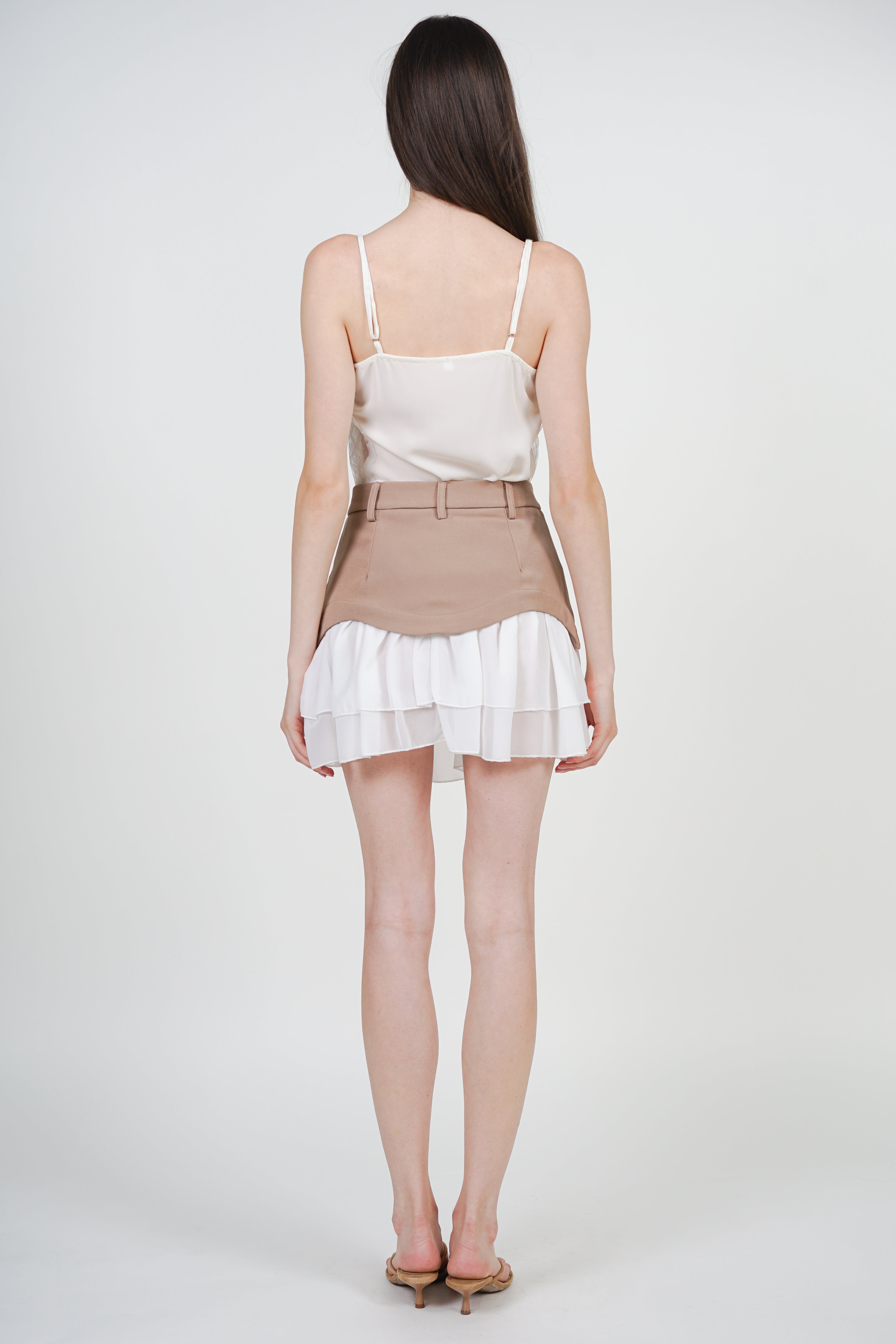 Flared Tiered Ruffle Skirt in Khaki
