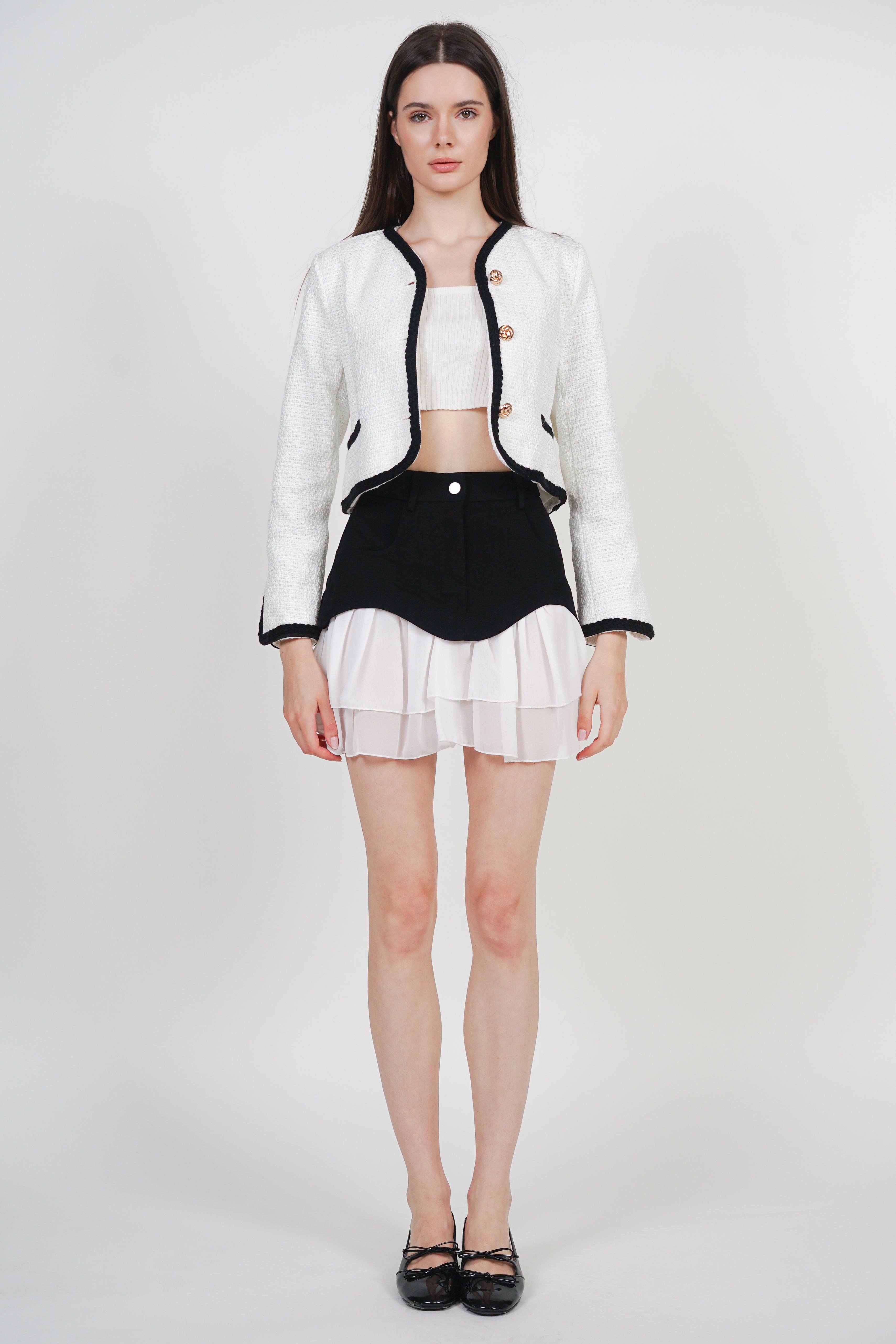 Flared Tiered Ruffle Skirt in Black