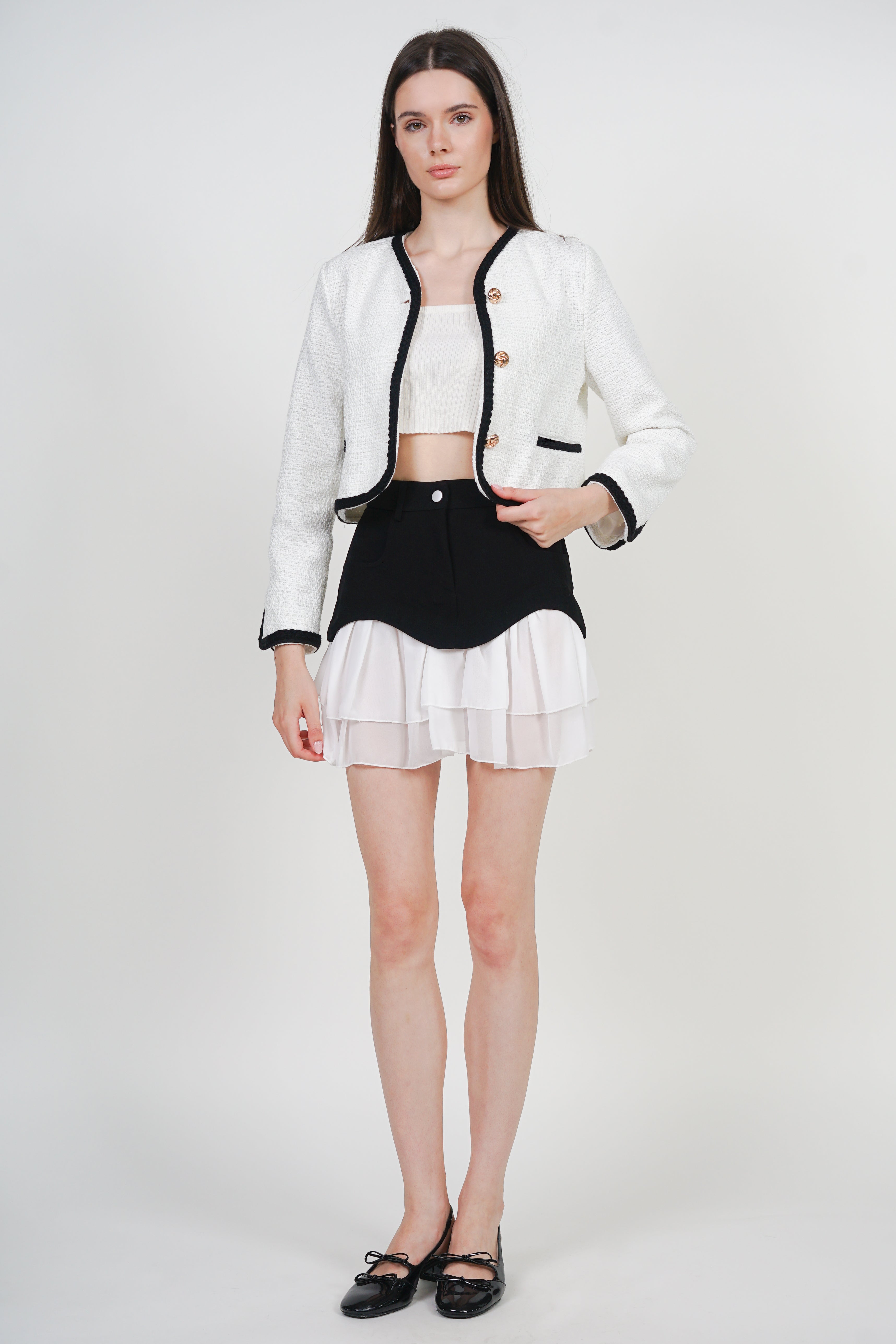 Flared Tiered Ruffle Skirt in Black
