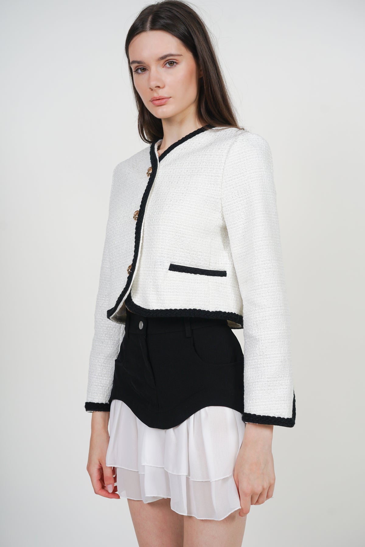 Boucle Tweed Jacket in White Black