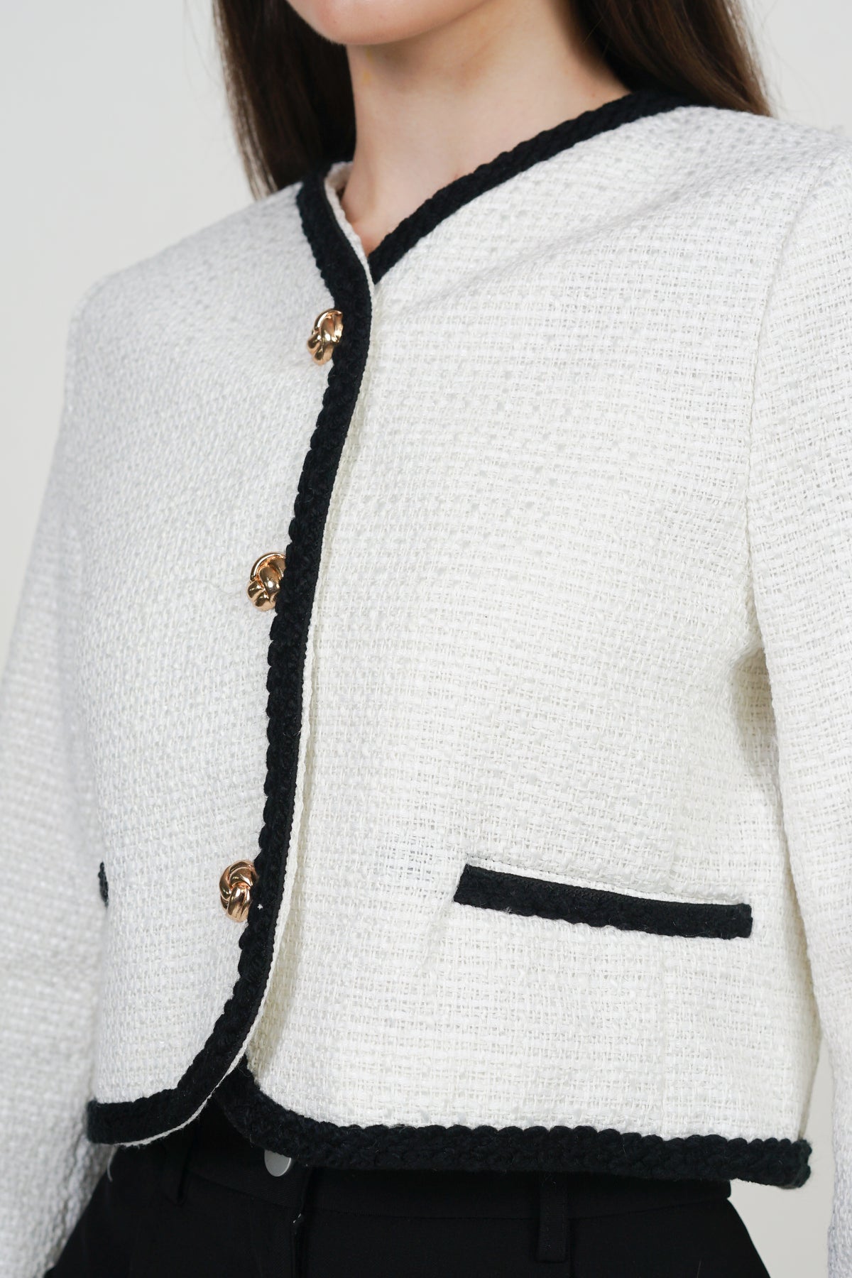 Boucle Tweed Jacket in White Black