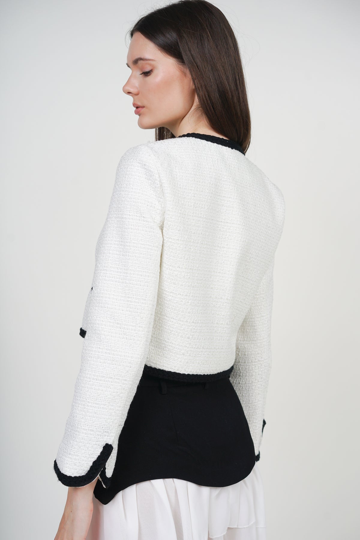 Boucle Tweed Jacket in White Black