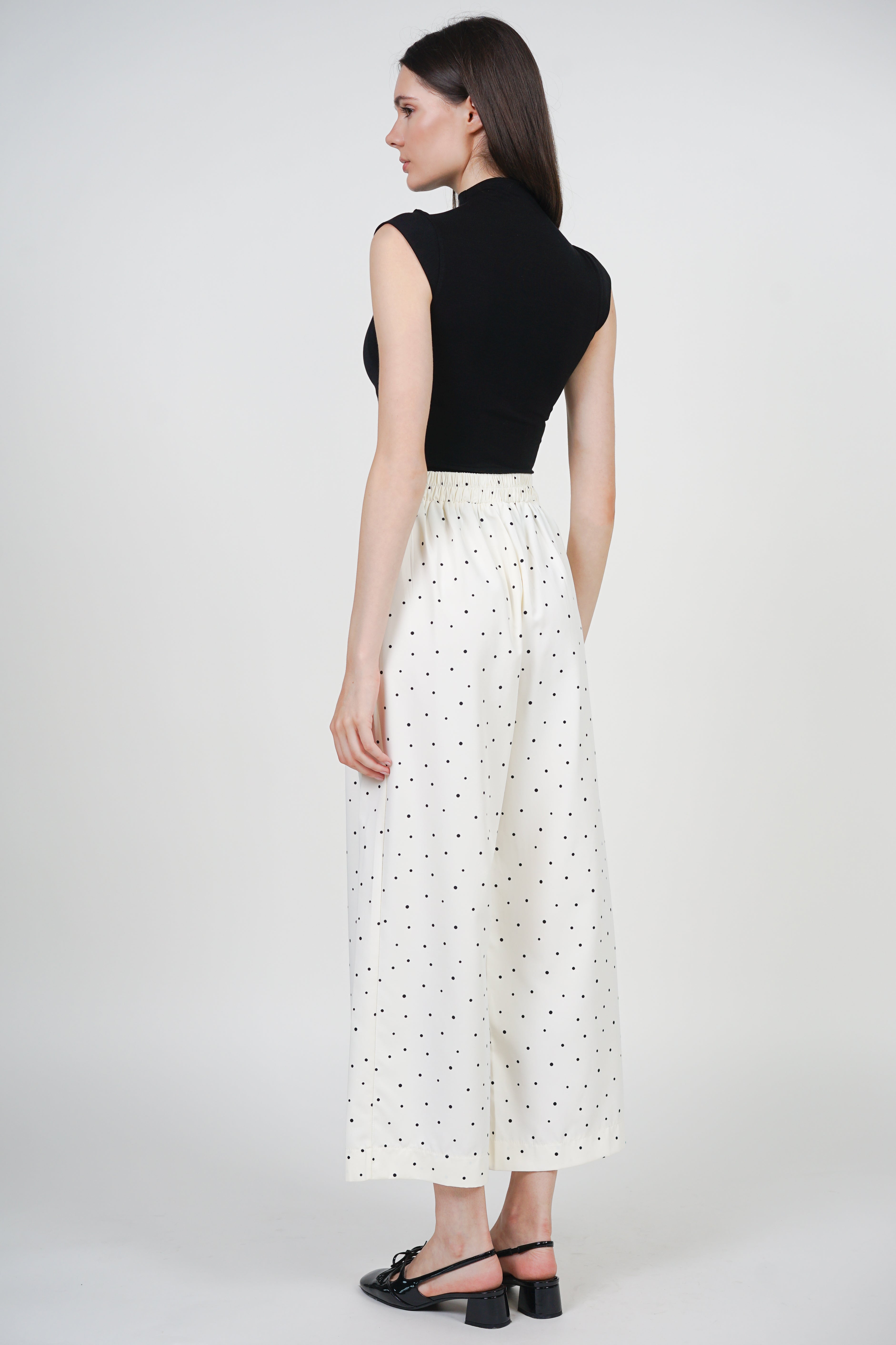 Straight Wide Leg Pants in White Polka Dots