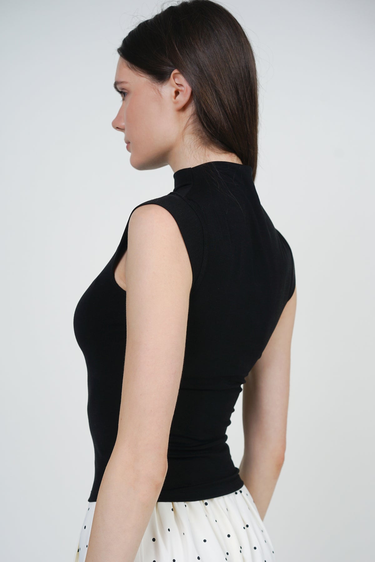 Turtleneck Cap Sleeve Top in Black