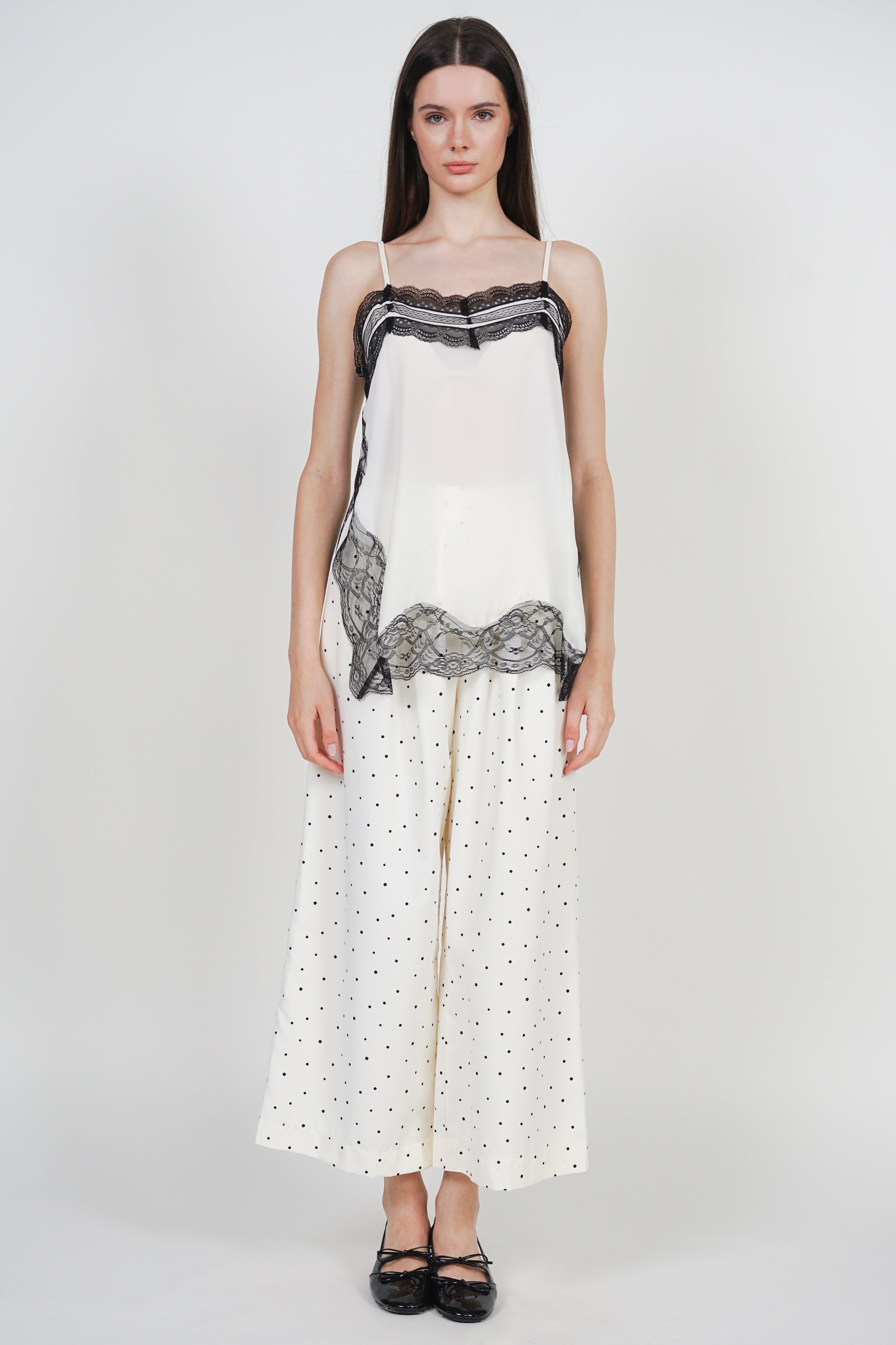 Patchwork Camisole Lace Top in White Black