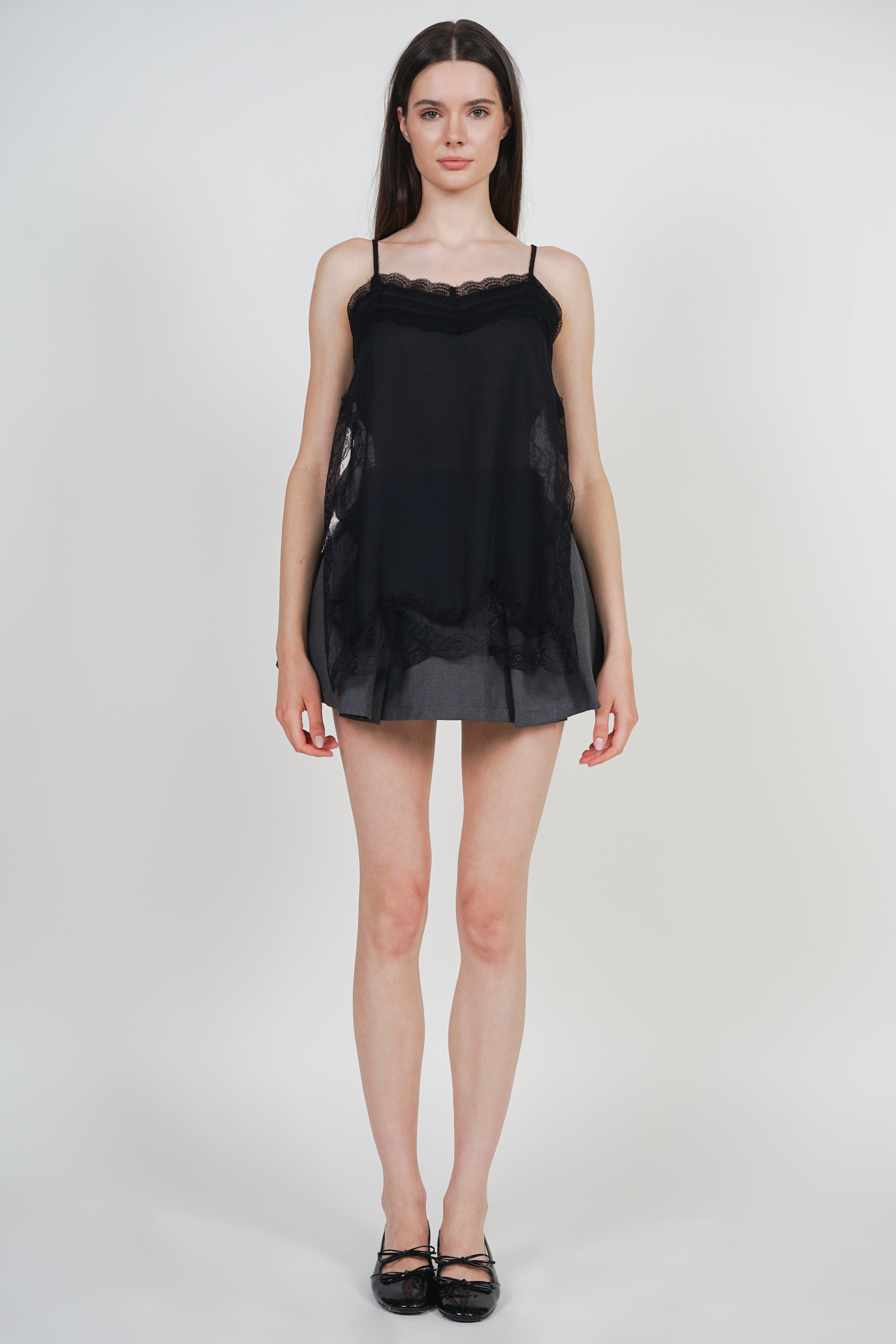 Patchwork Camisole Lace Top in Black