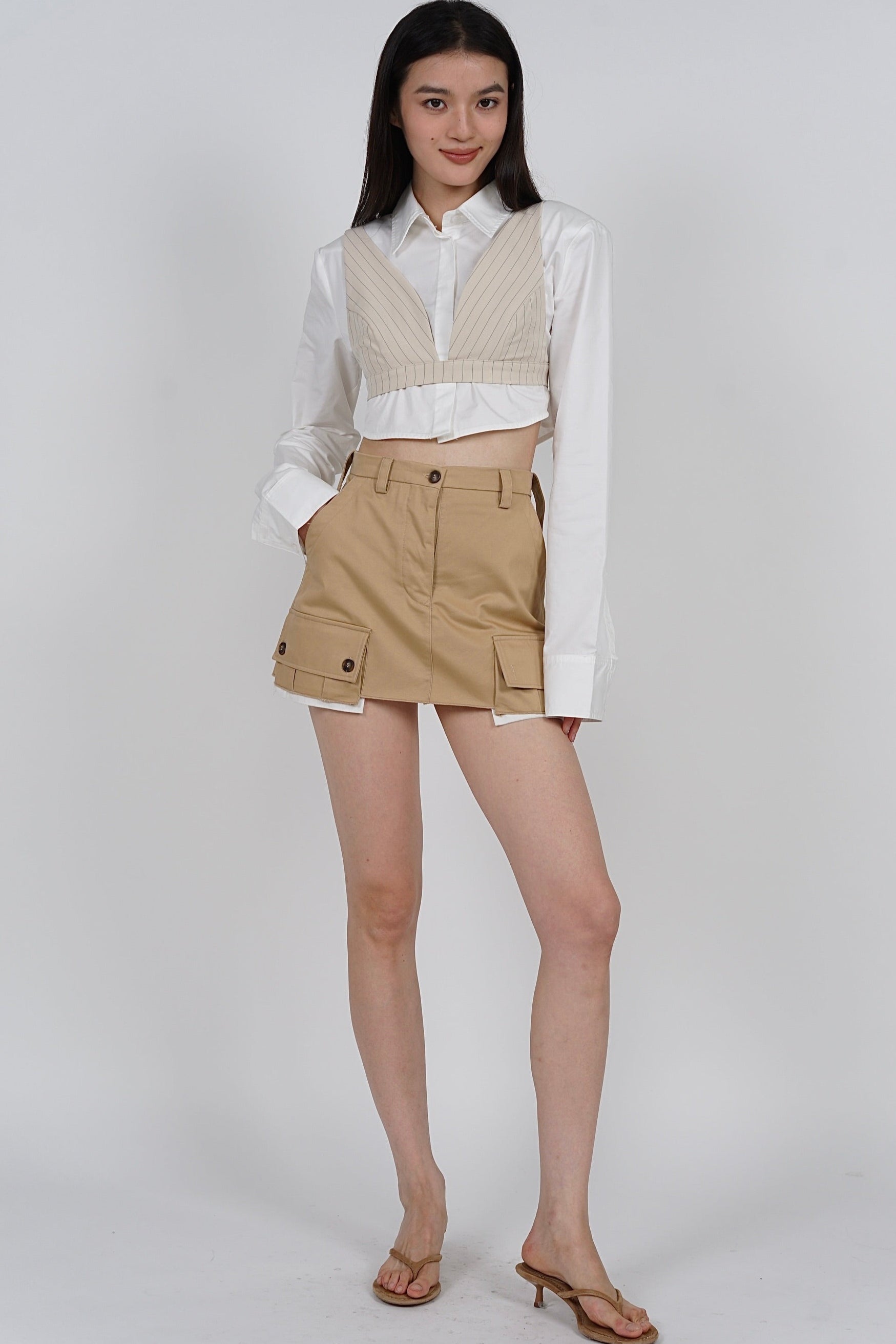 2 in 1 top set - Cropped Collar Shirt +  Bralet Top