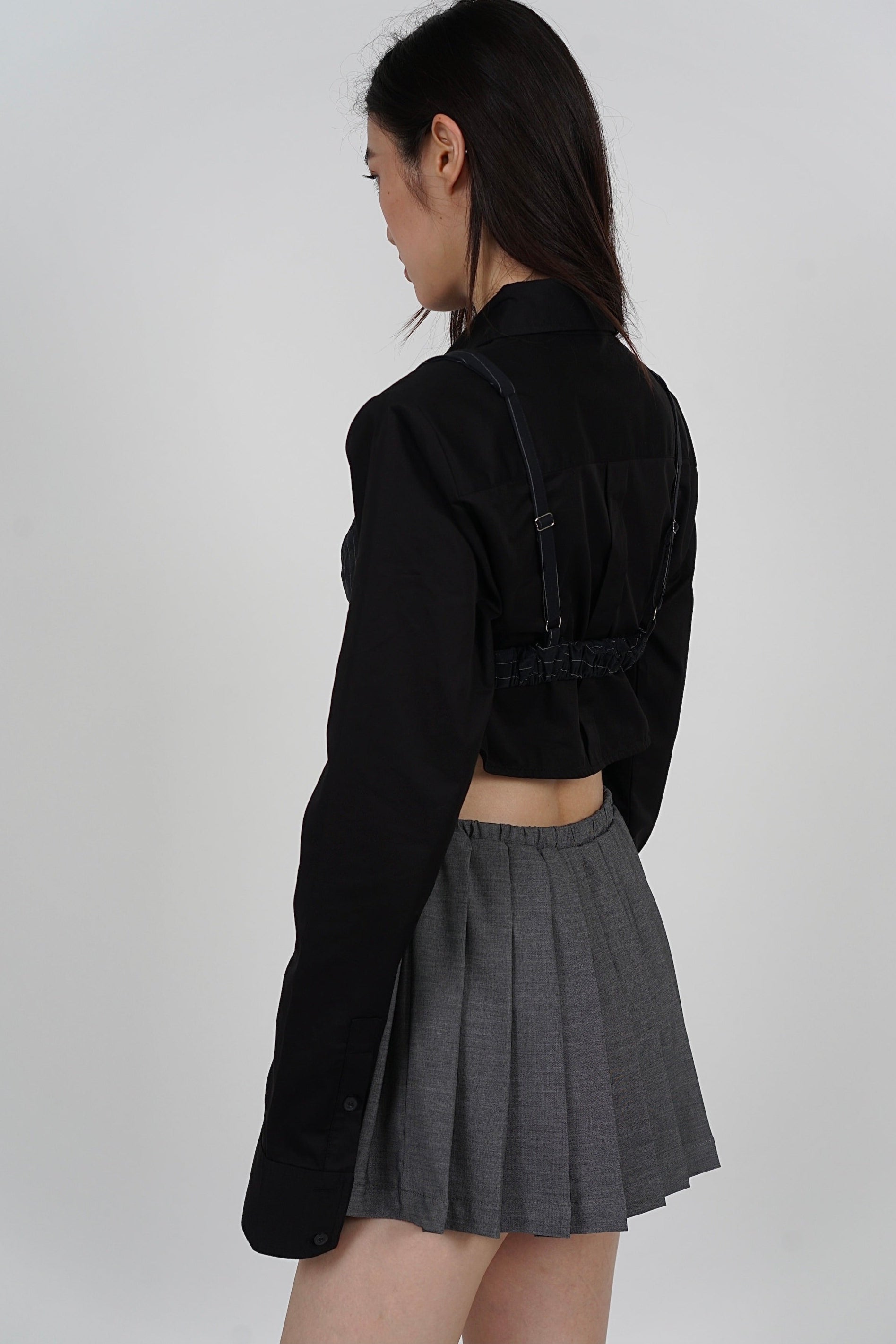 2 in 1 top set - Cropped Collar Shirt +  Bralet Top