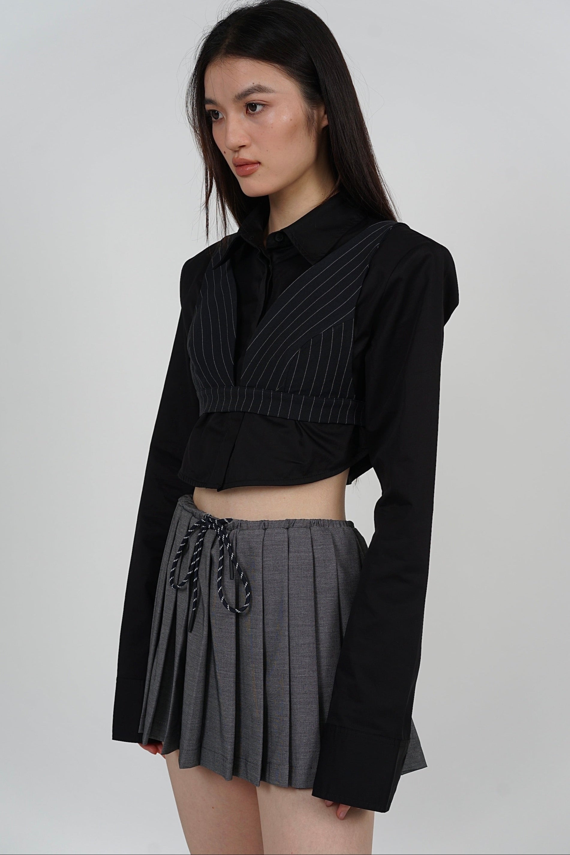 2 in 1 top set - Cropped Collar Shirt +  Bralet Top