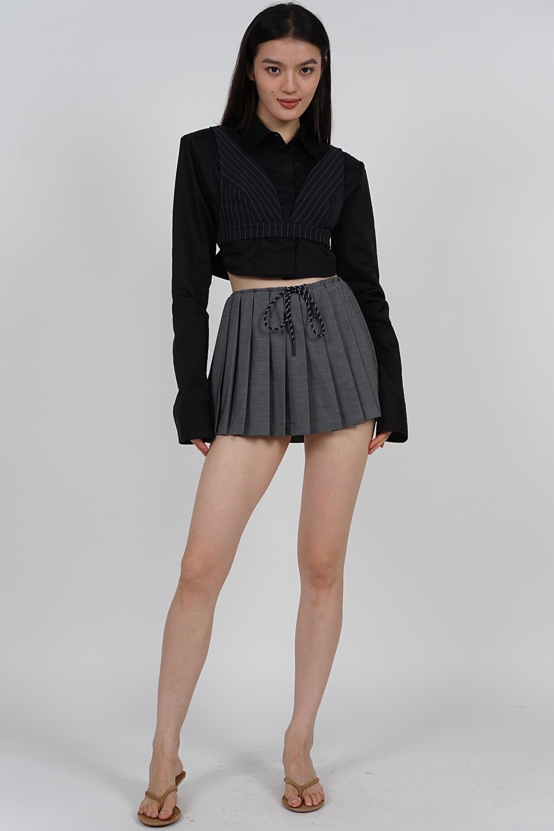 2 in 1 top set - Cropped Collar Shirt +  Bralet Top