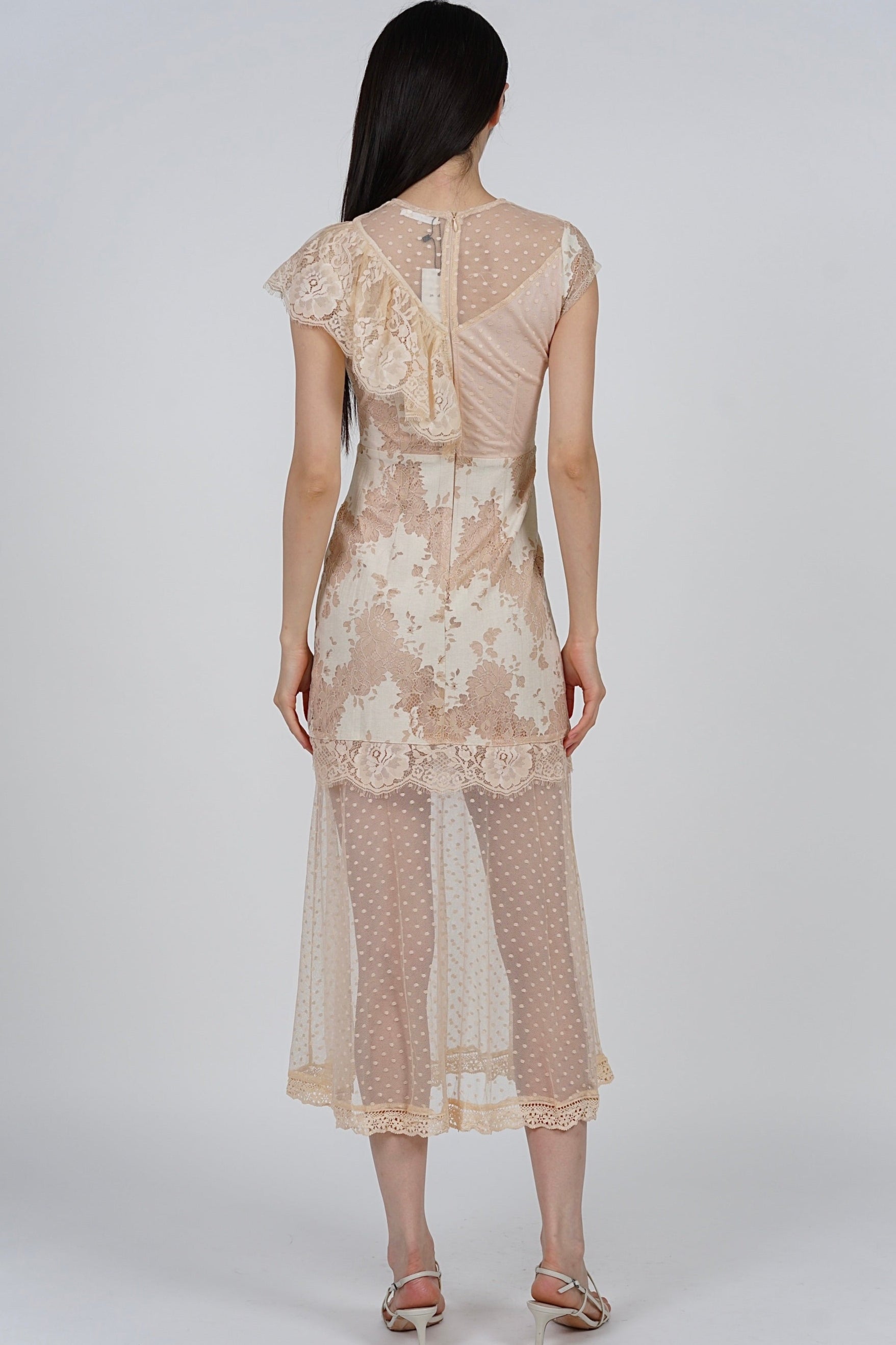 Lensie Ruffled Lace Dress in Nude