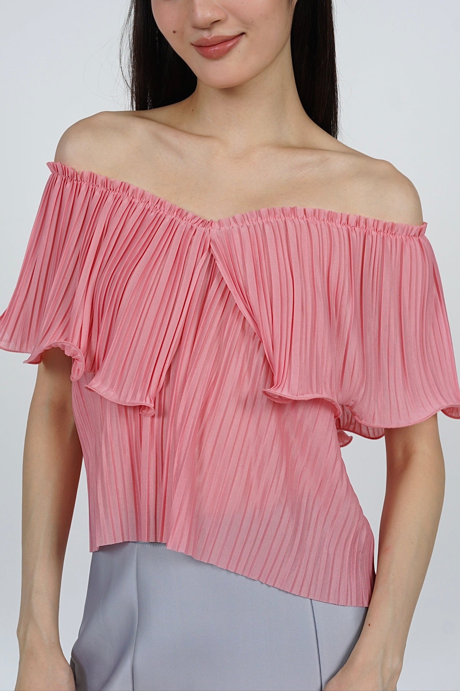 Jubi Pleated Ruffle Top in Pink