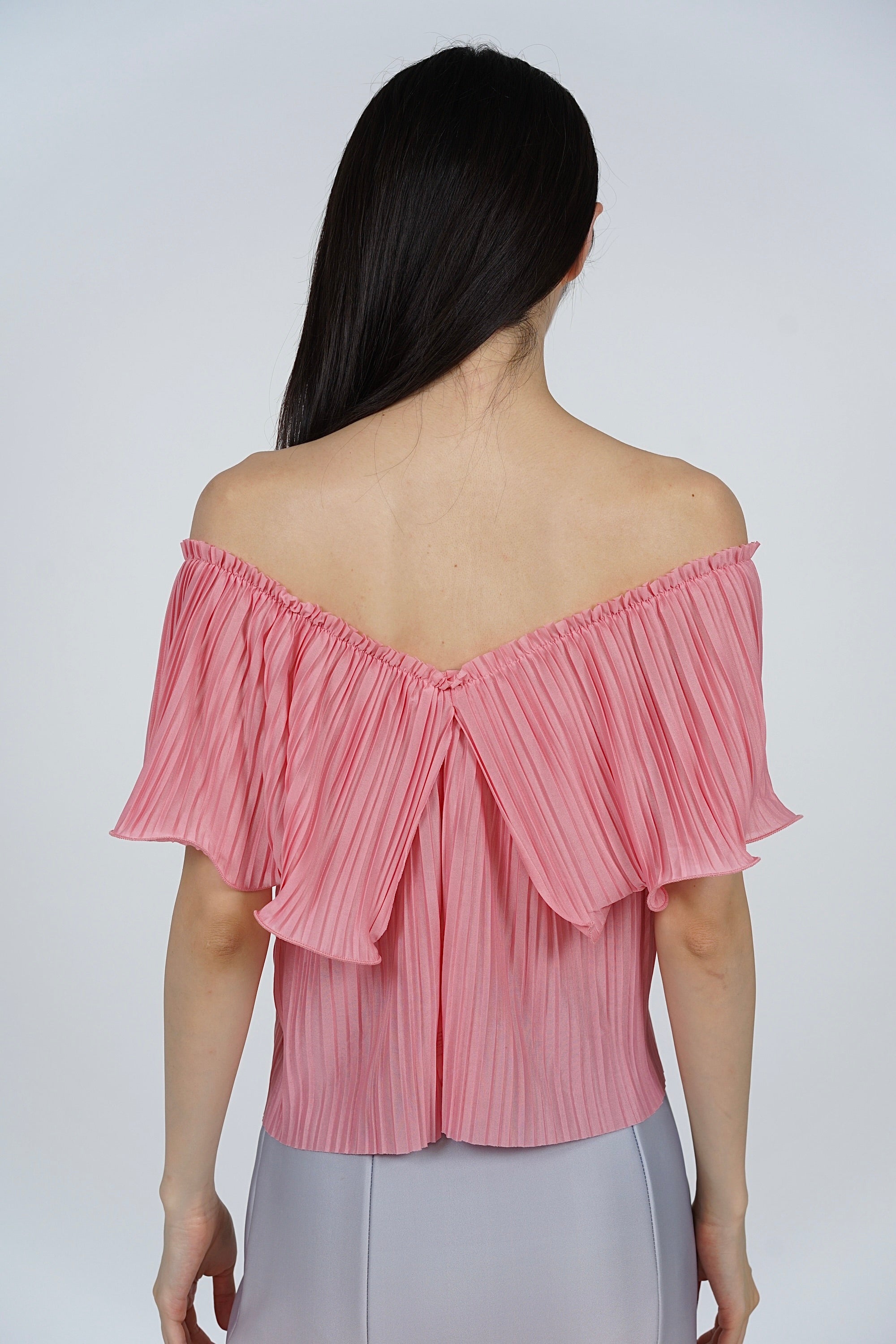 Jubi Pleated Ruffle Top in Pink