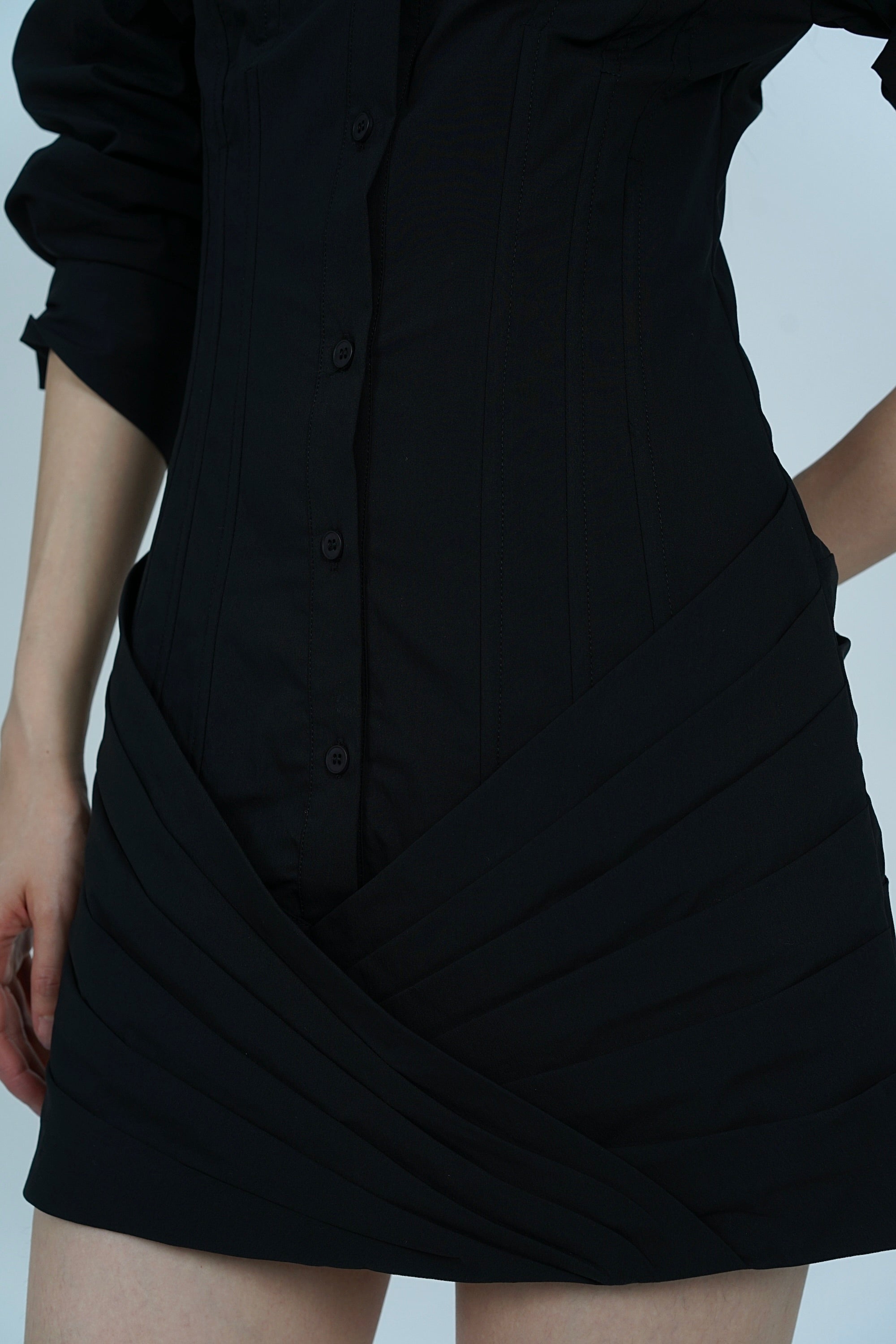 Buttoned Shirt Dress in Black