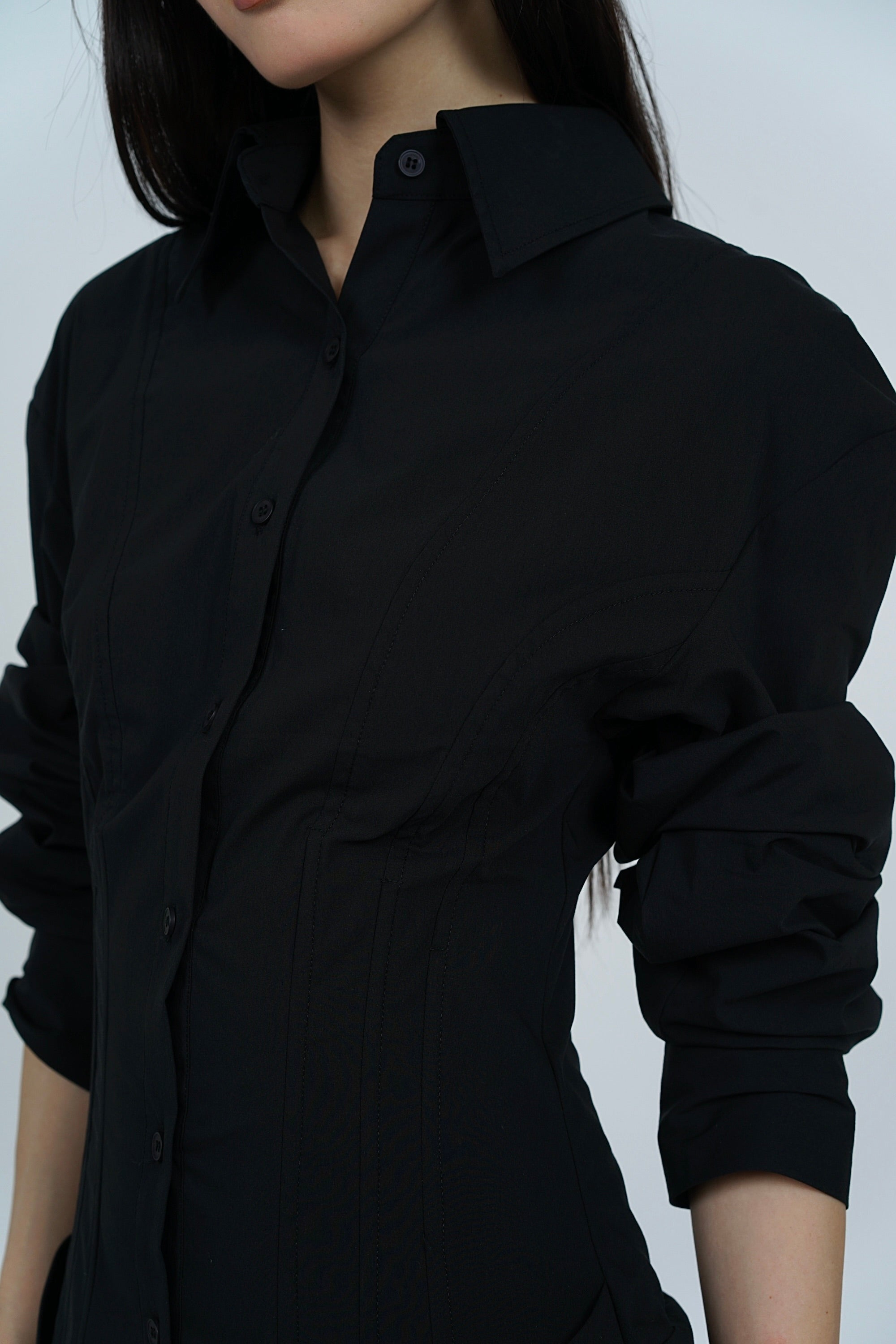 Buttoned Shirt Dress in Black