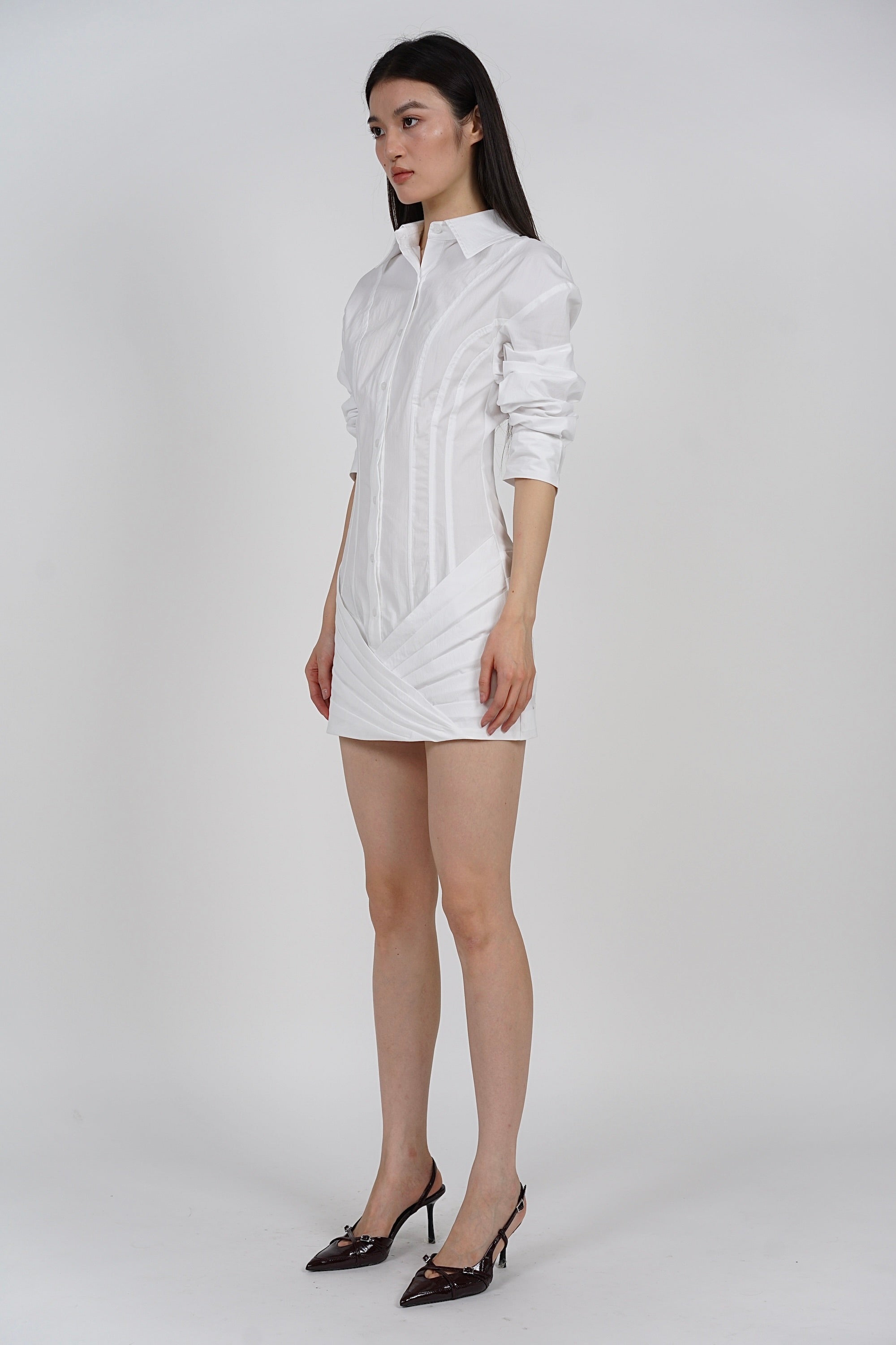 Buttoned Shirt Dress in White