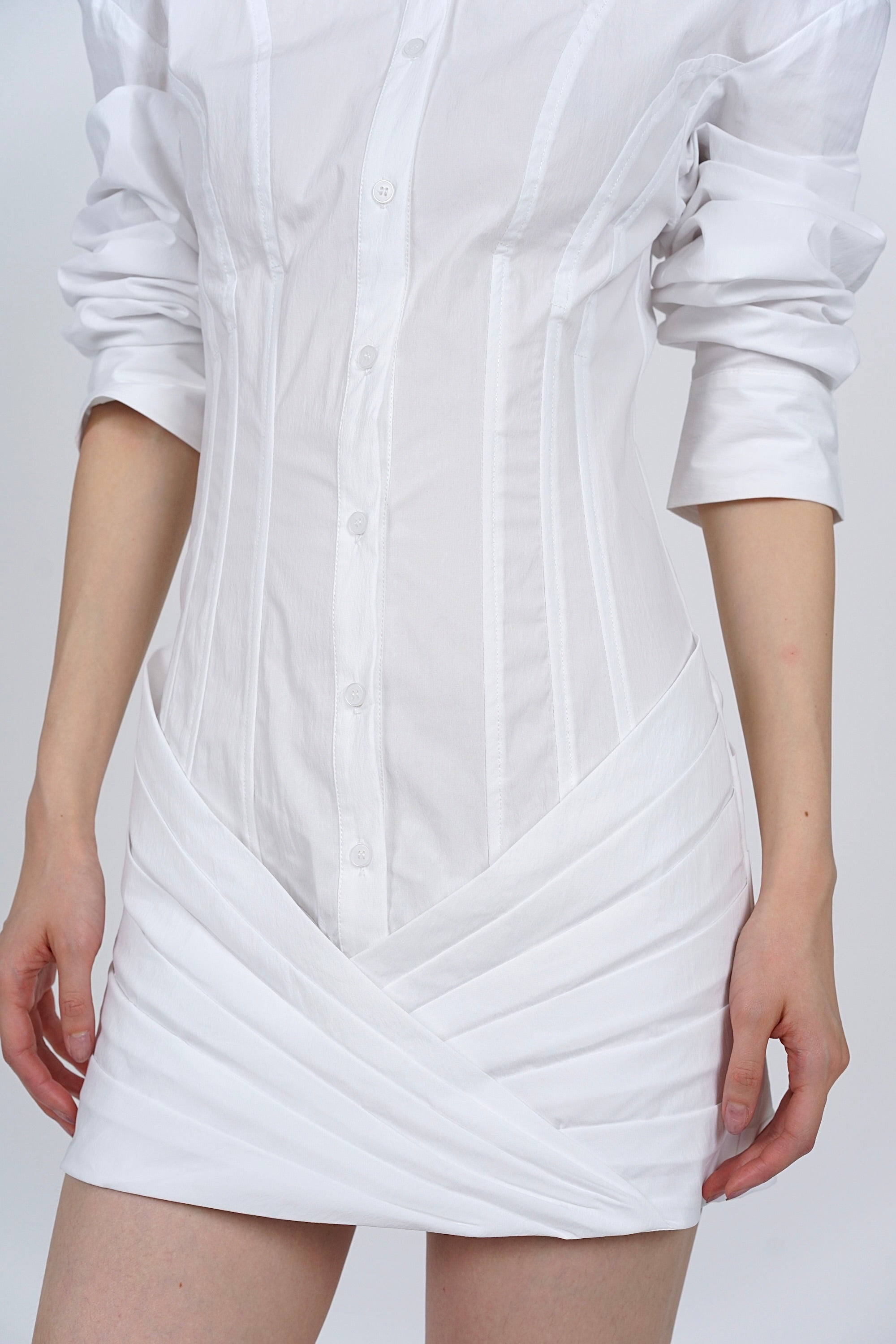 Buttoned Shirt Dress in White