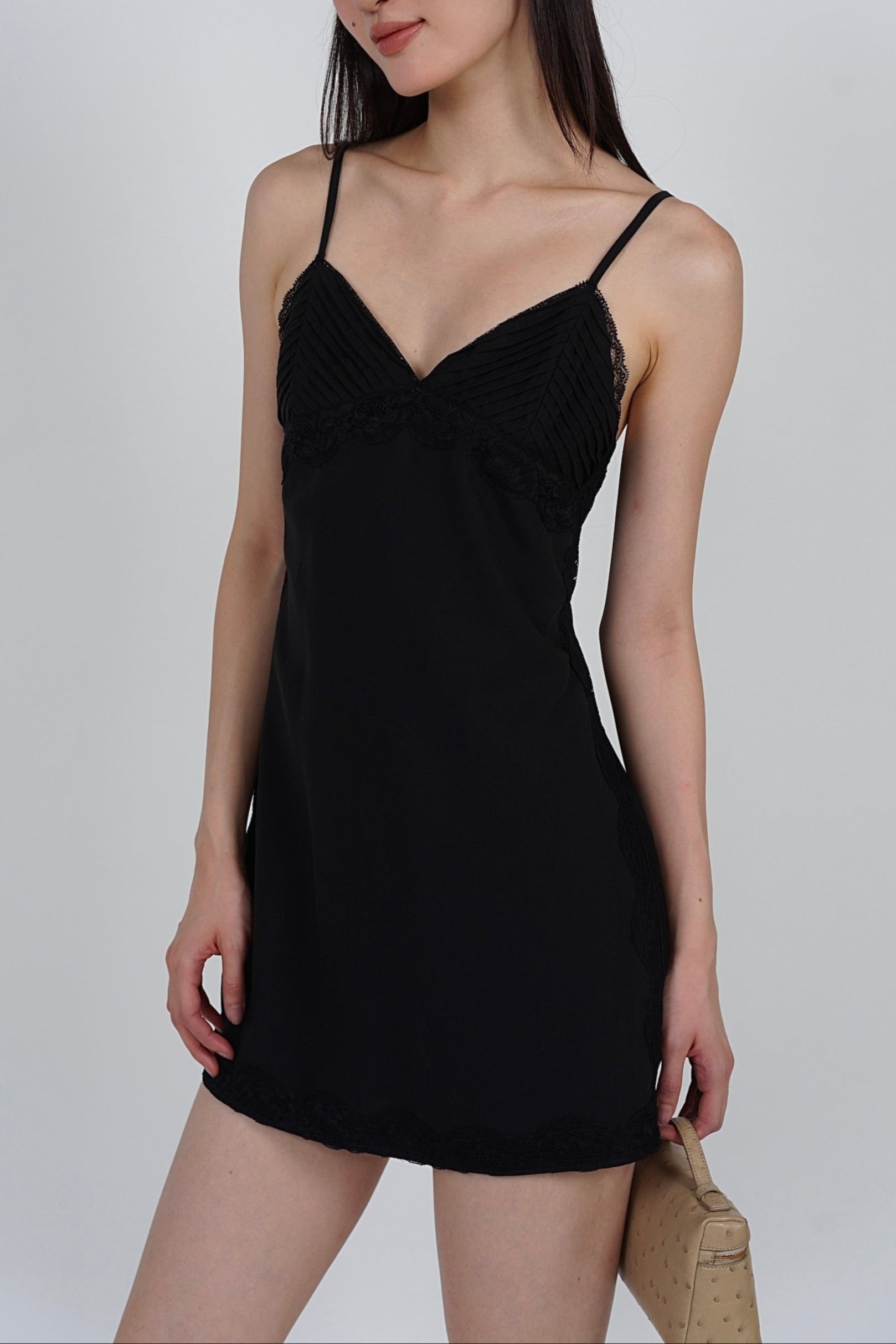 Cami Pintuck Mini Dress in Black