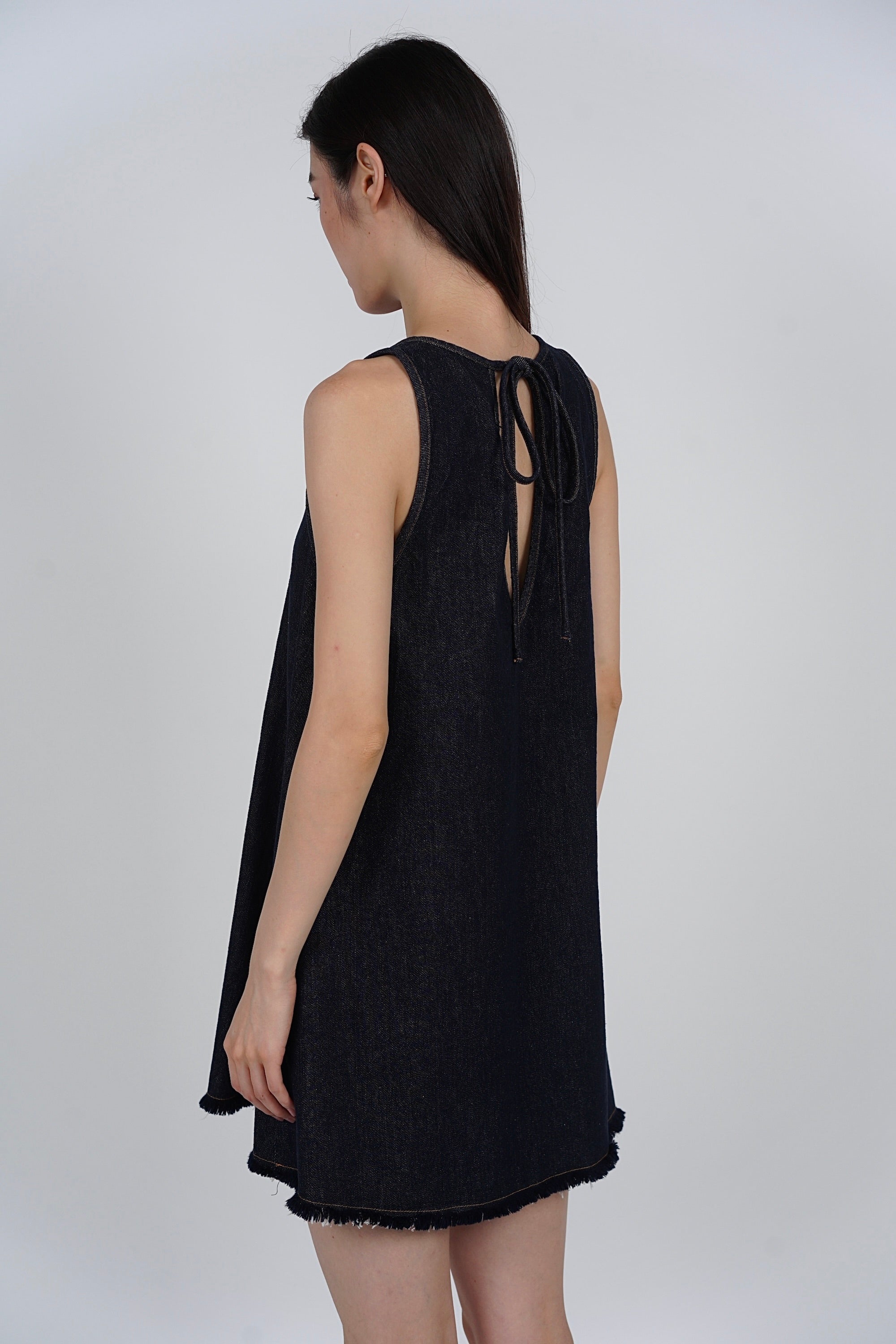 Sleeveless A-Line Flare Dress in Denim Blue