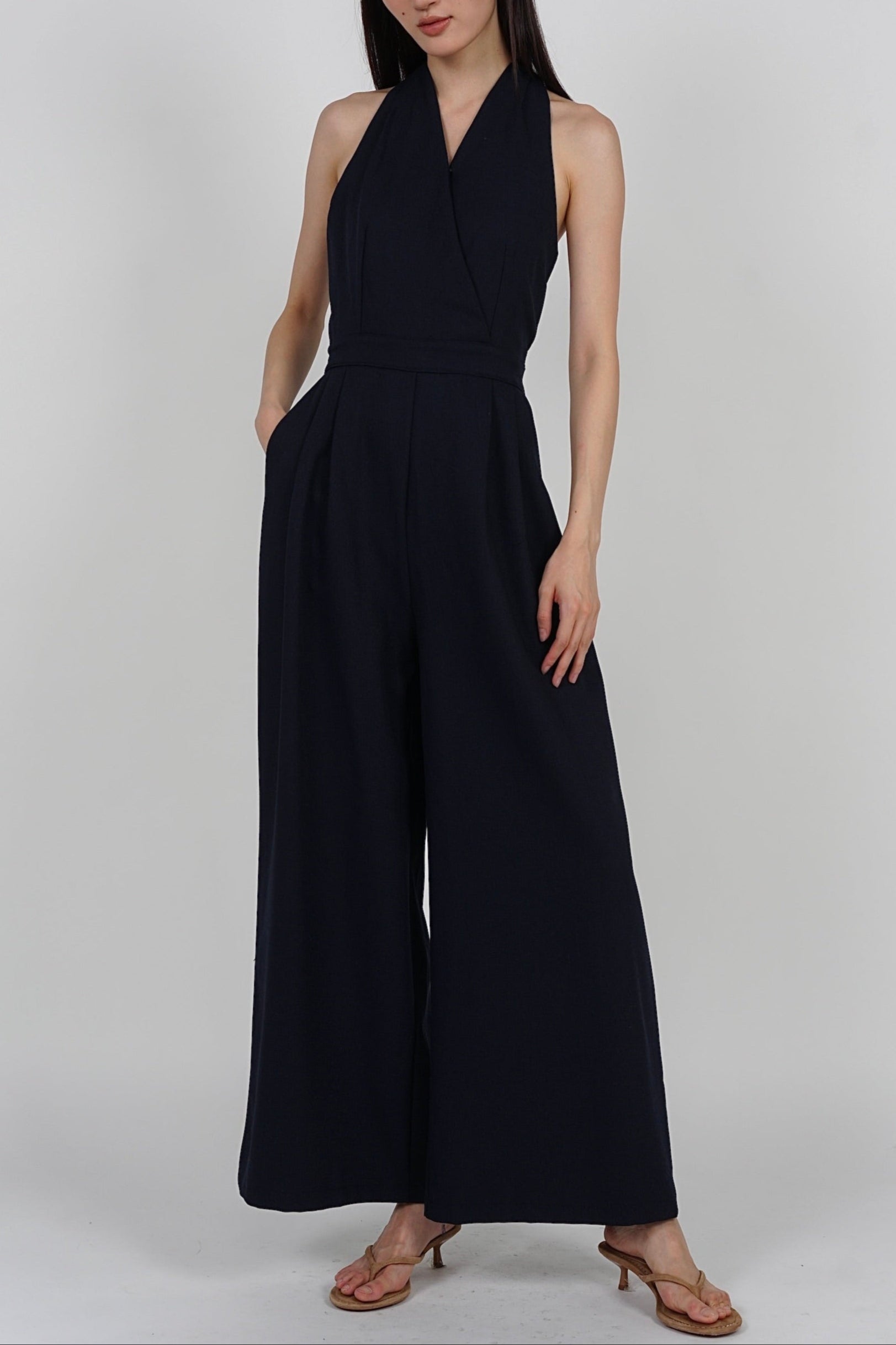 Bare-Back Wrap Jumpsuit in Midnight