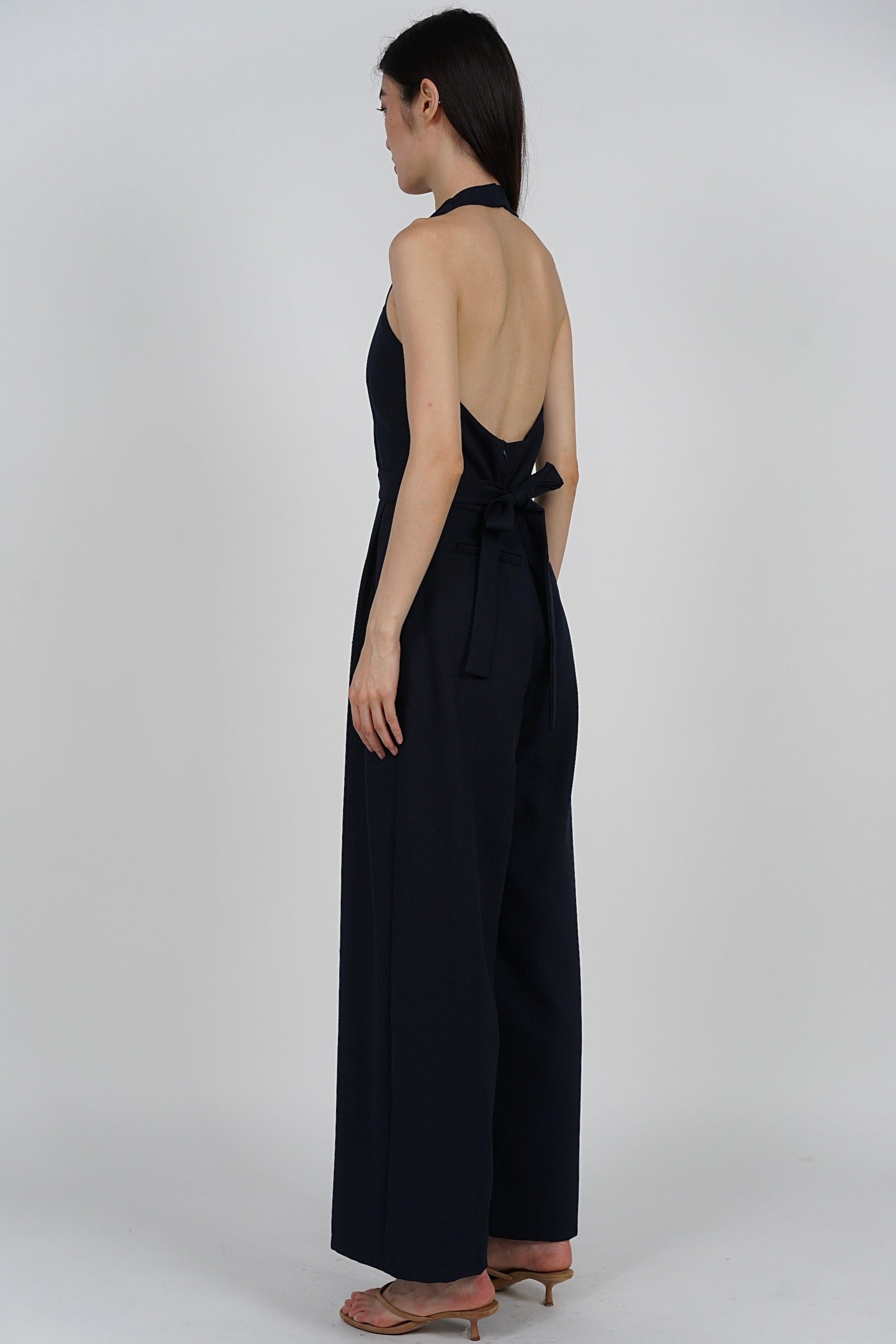 Bare-Back Wrap Jumpsuit in Midnight