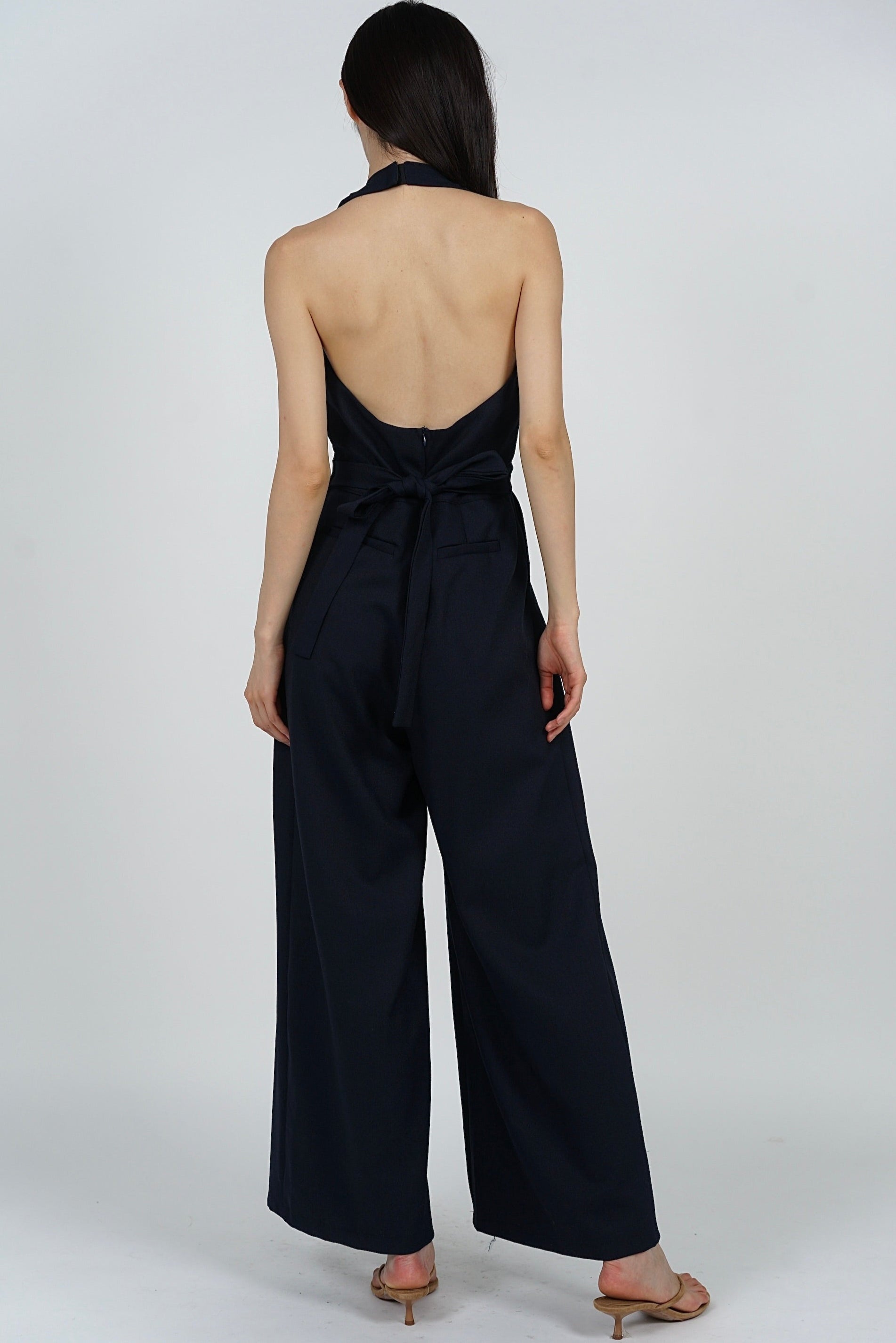 Bare-Back Wrap Jumpsuit in Midnight