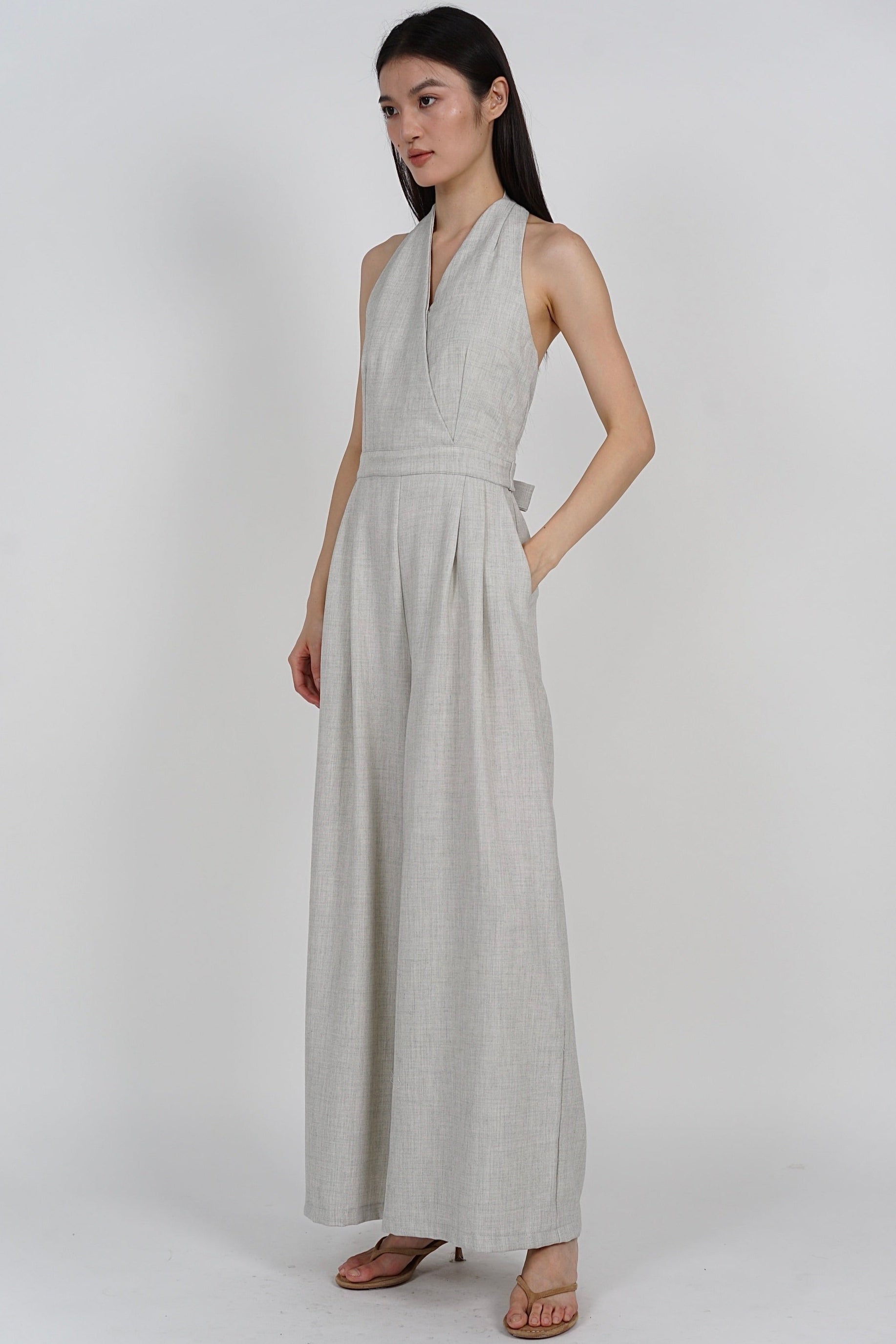Bare-Back Wrap Jumpsuit in Oat