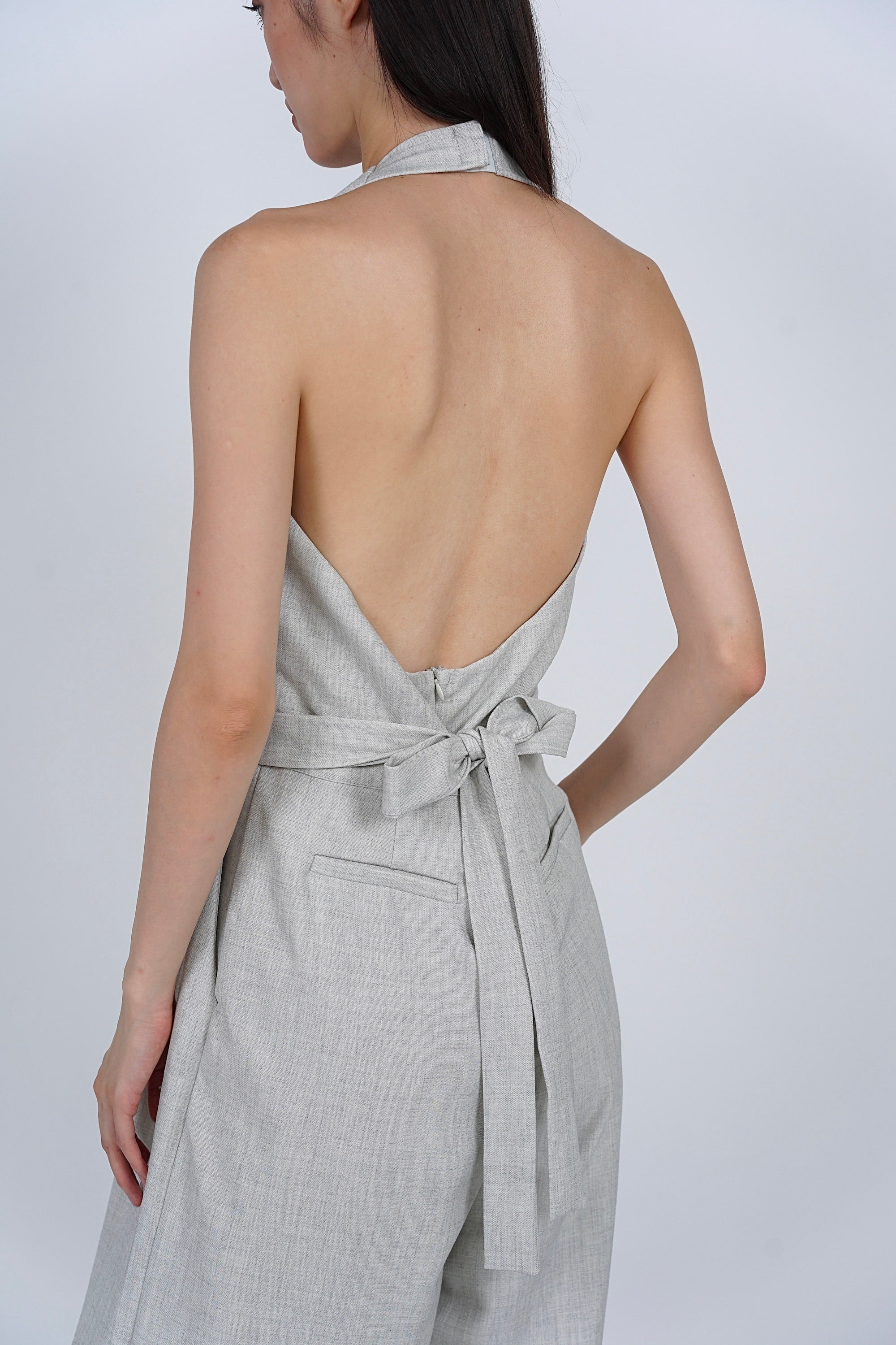 Bare-Back Wrap Jumpsuit in Oat