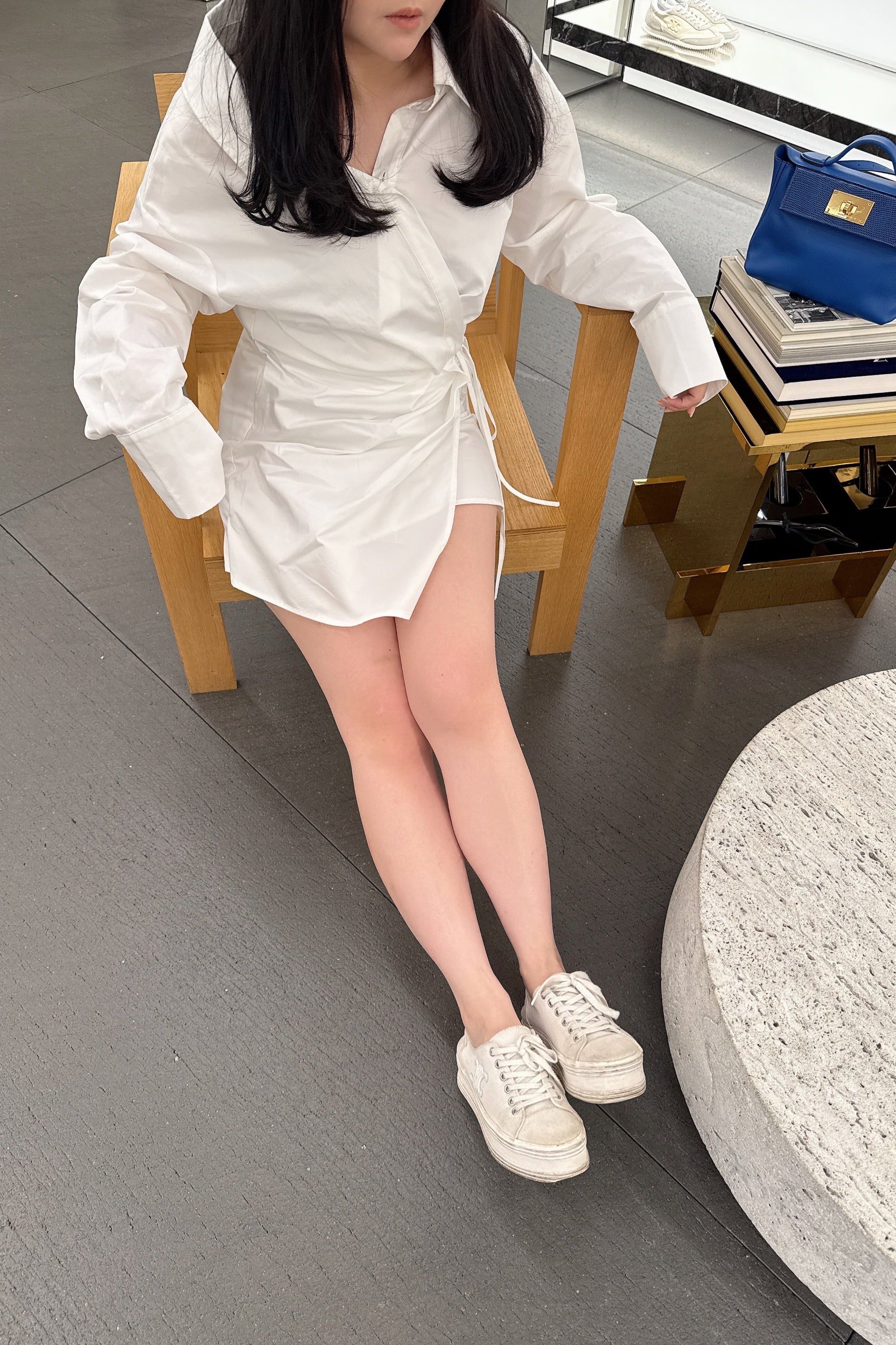 Collar Mini Wrap Dress in White