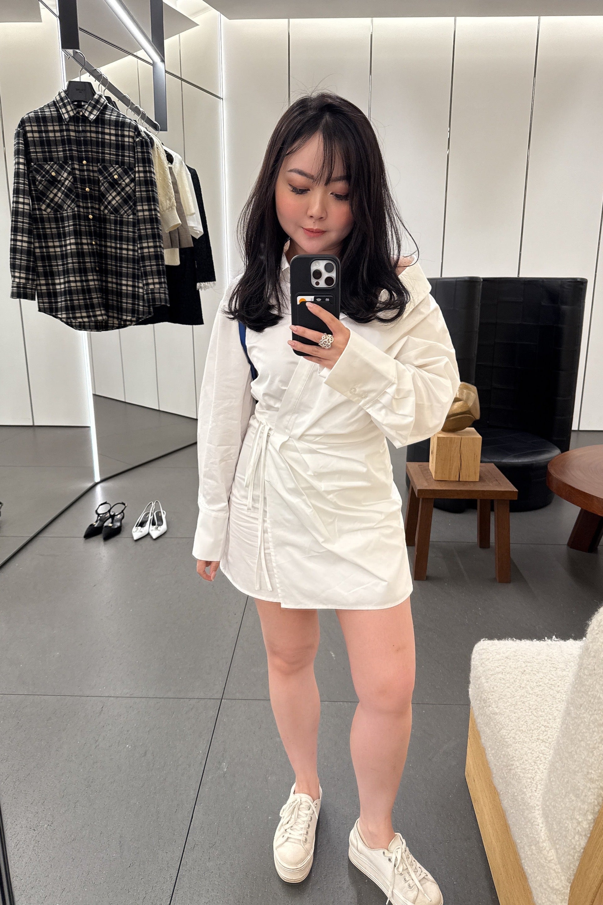 Collar Mini Wrap Dress in White