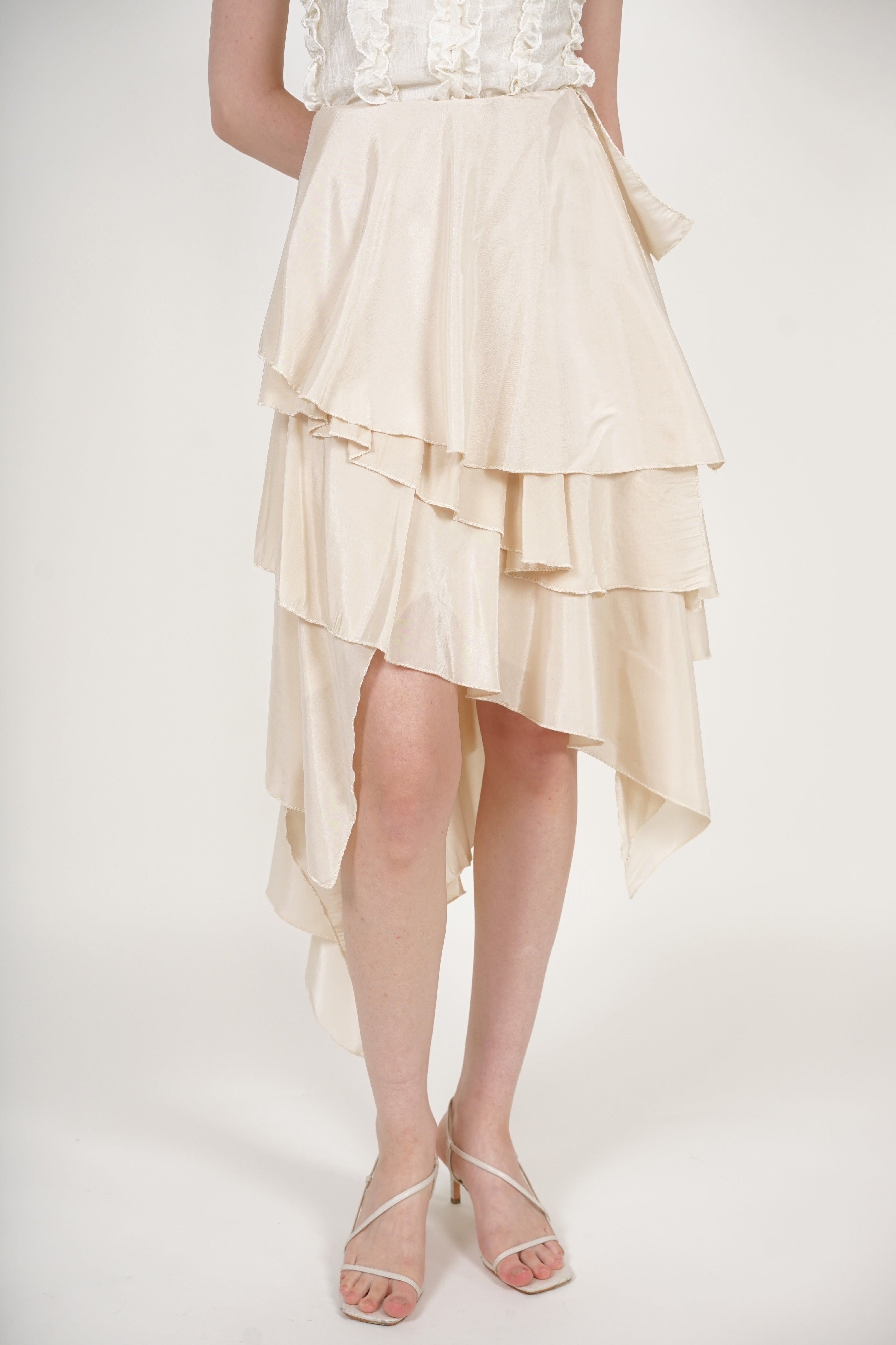 Asymmetrical Tiered Skirt in Nude