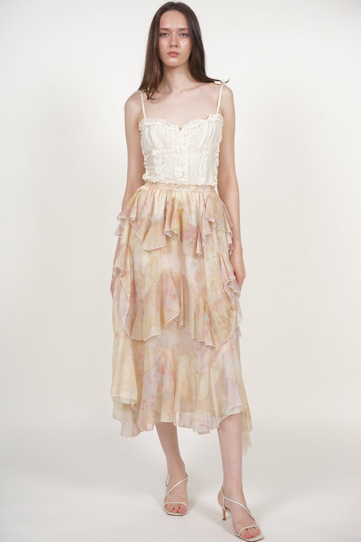 Layered Ruffle Flare Skirt in Multi