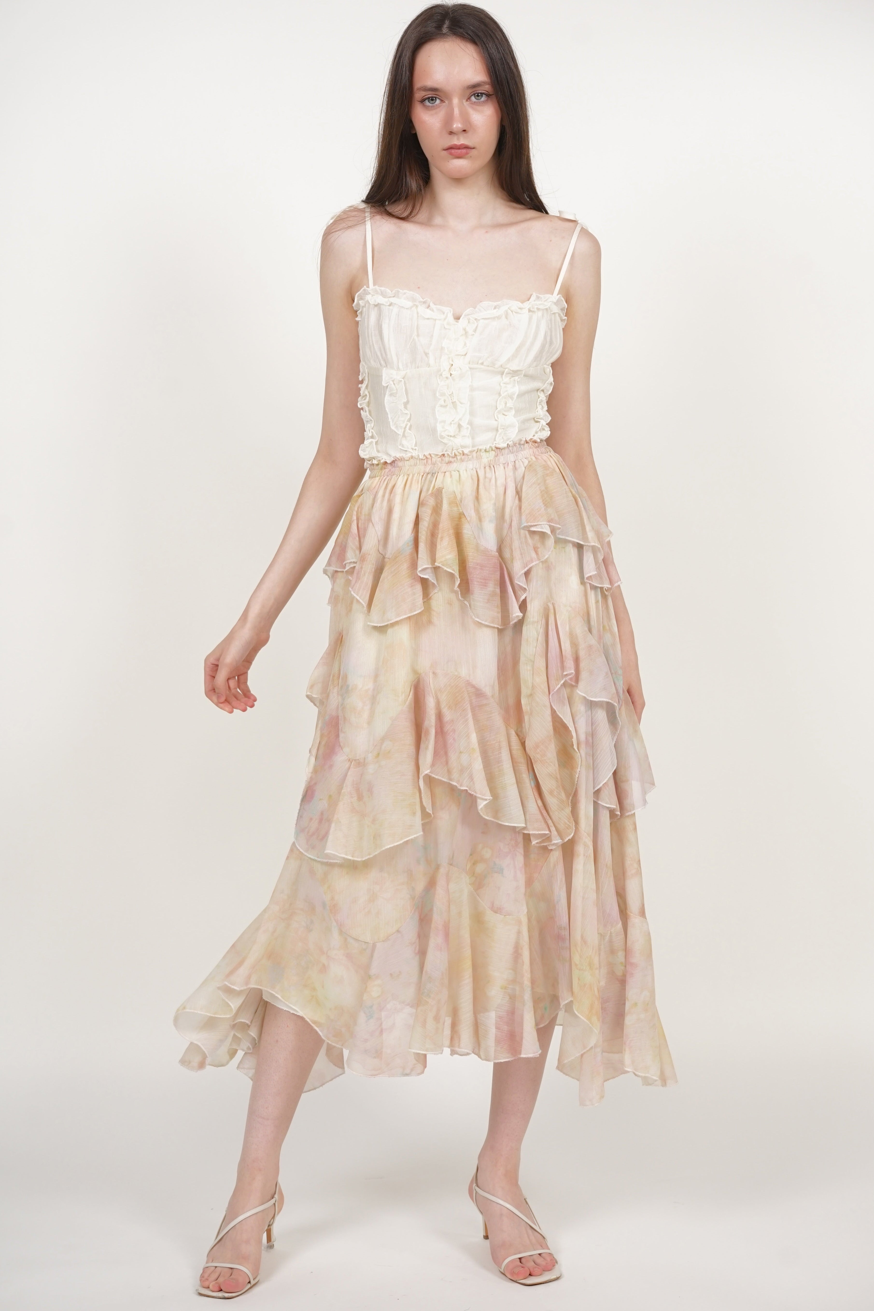 Layered Ruffle Flare Skirt in Multi