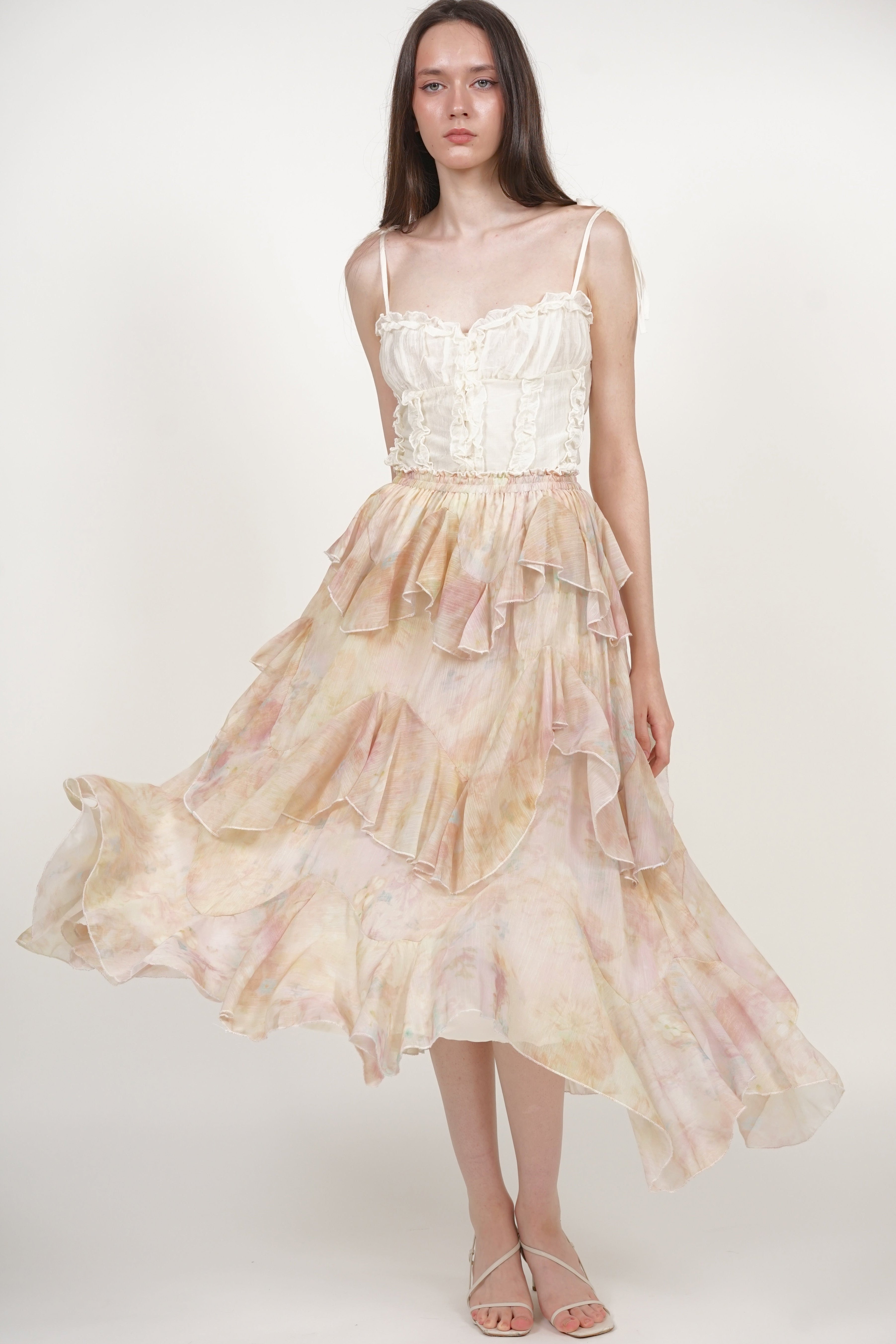 Layered Ruffle Flare Skirt in Multi