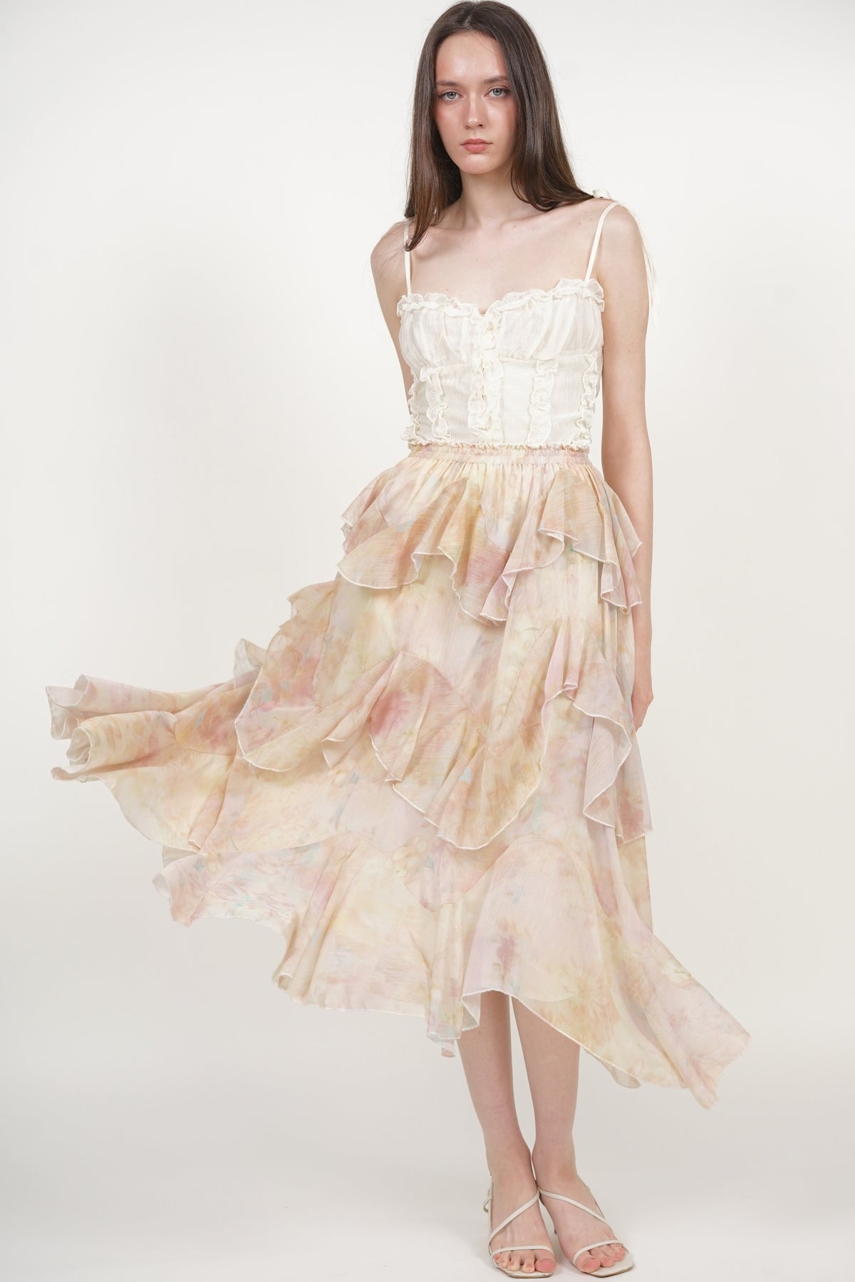 Layered Ruffle Flare Skirt in Multi