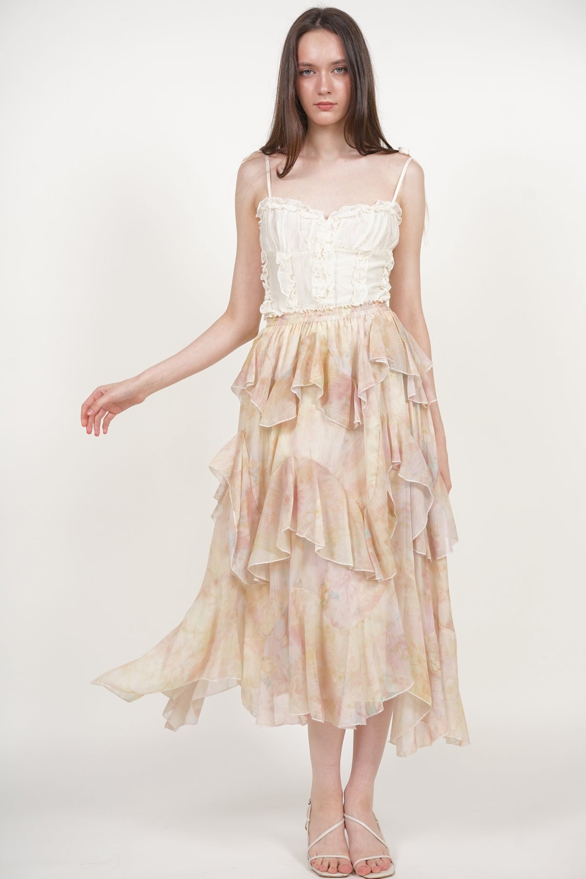 Layered Ruffle Flare Skirt in Multi