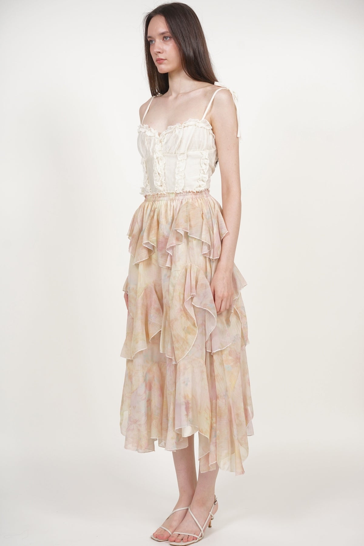 Layered Ruffle Flare Skirt in Multi