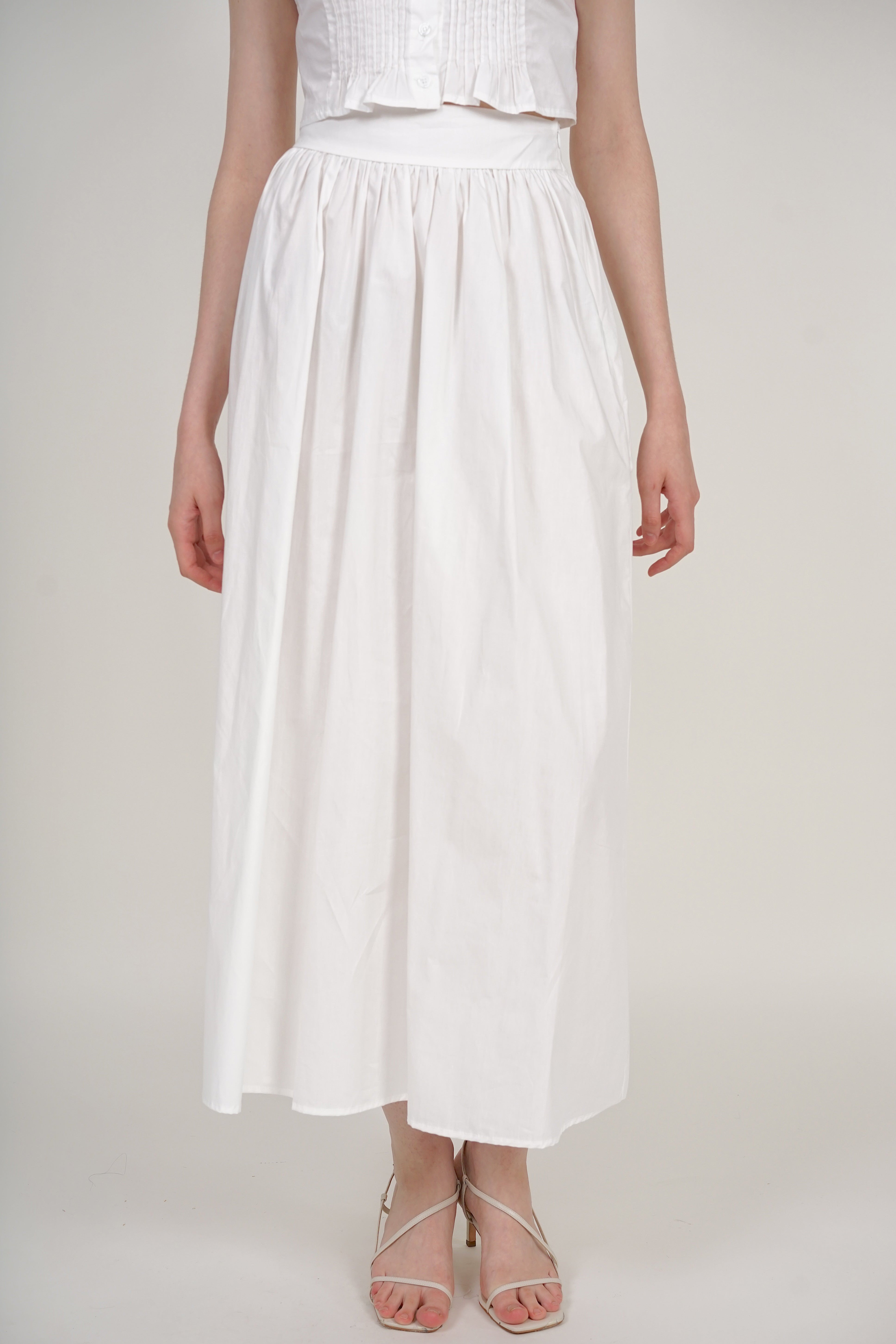 Gathered Flared Skirt in White