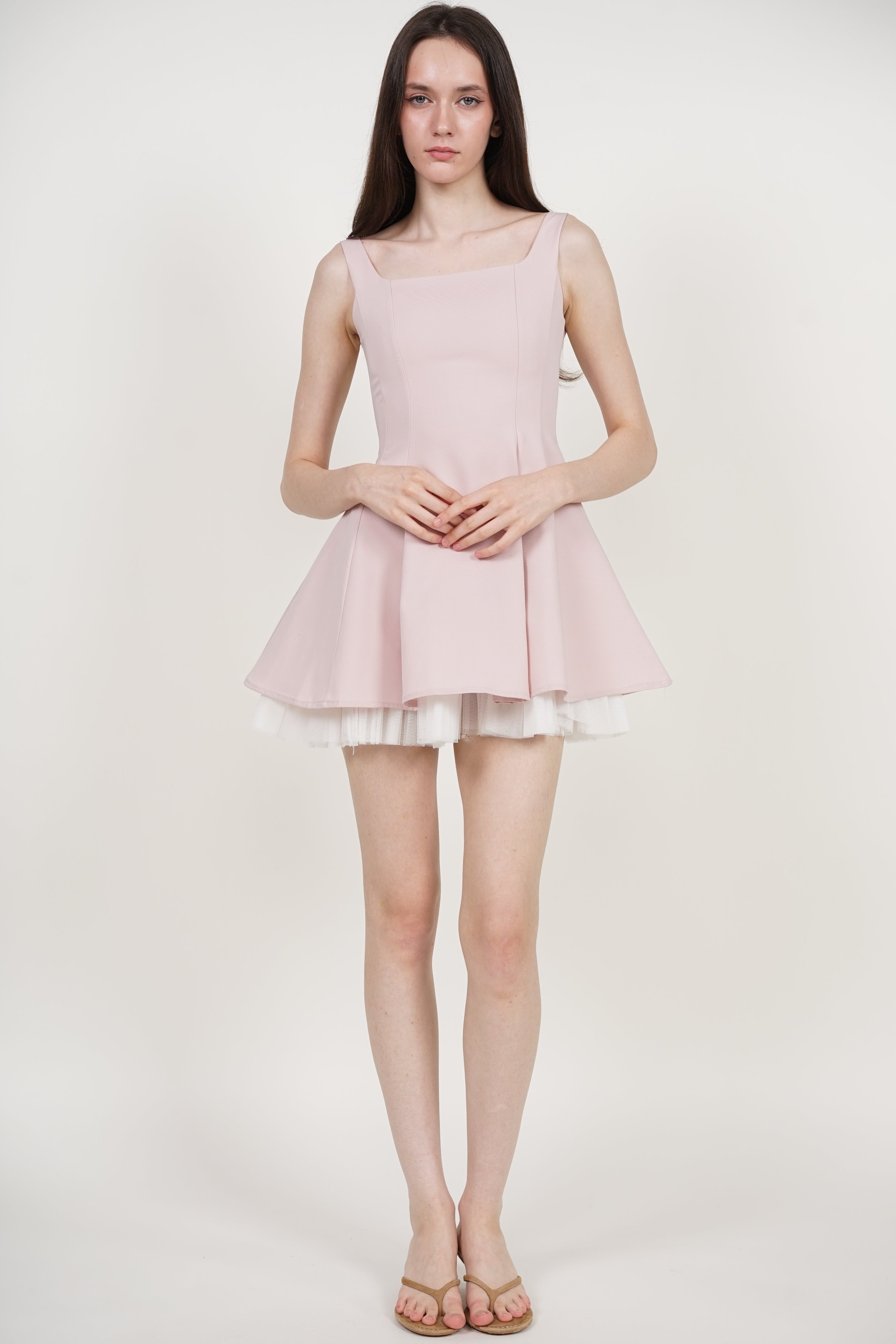 Sleeveless Contrast Mini Dress in Pink