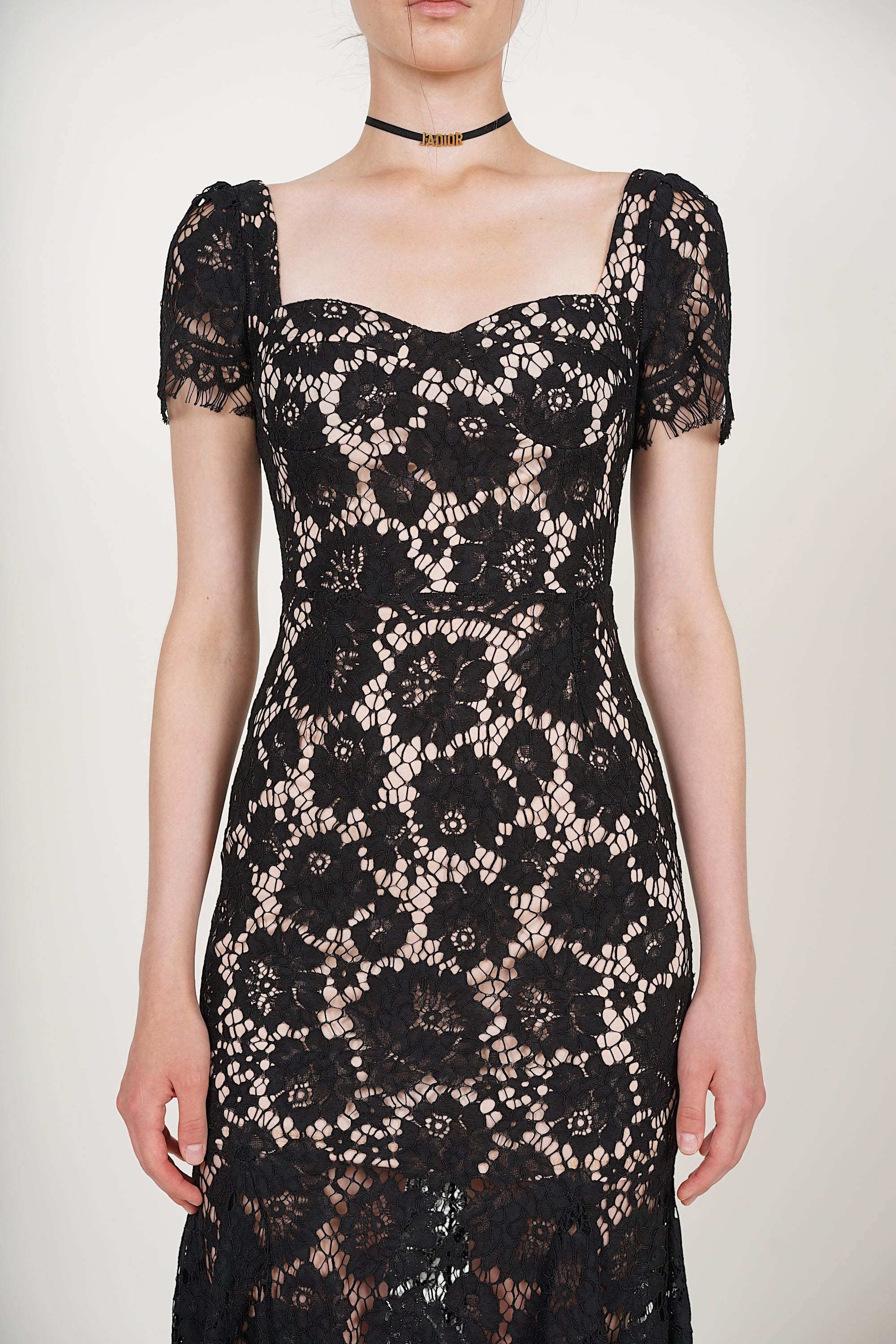 Bustier Midi Dress in Black Lace