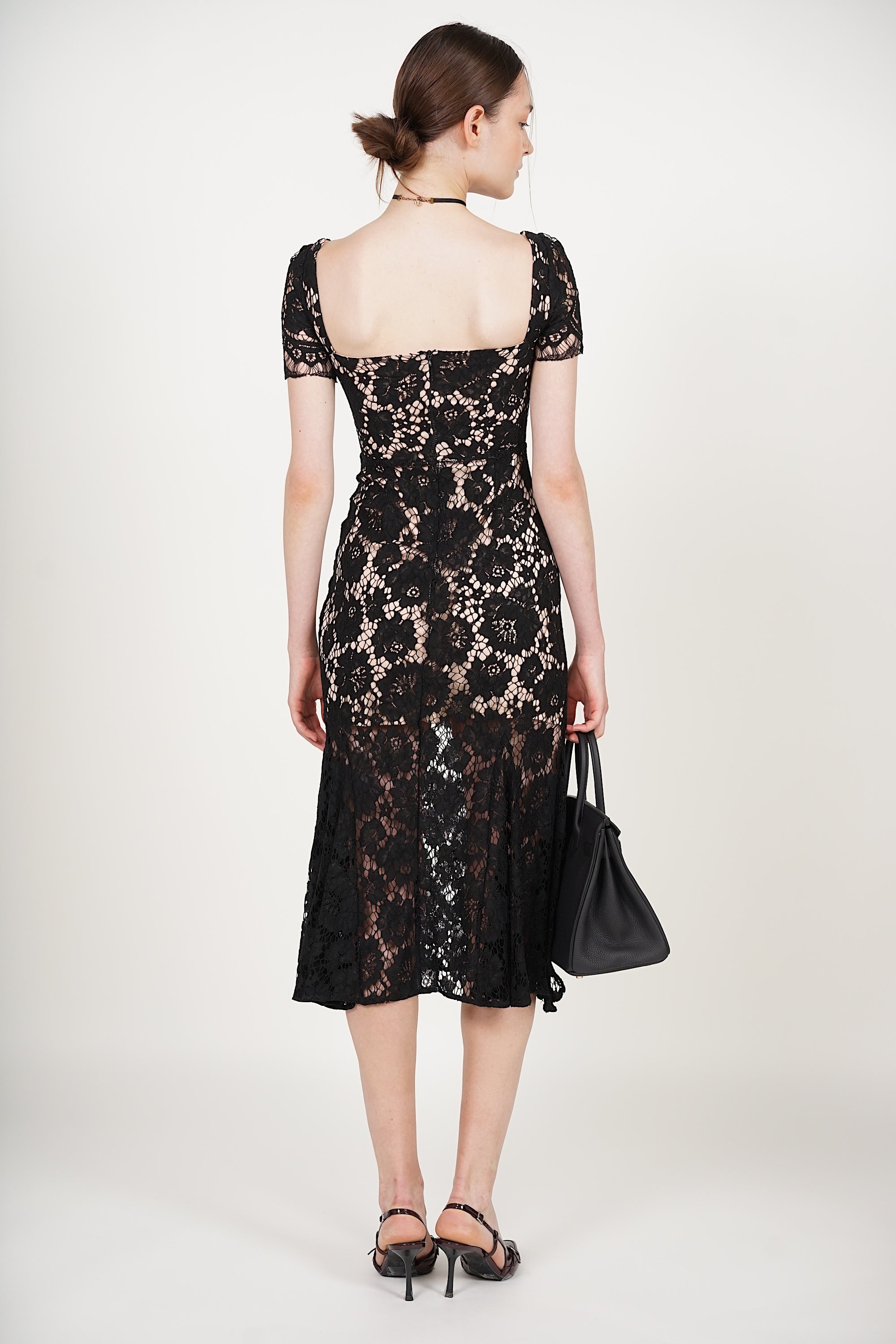 Bustier Midi Dress in Black Lace