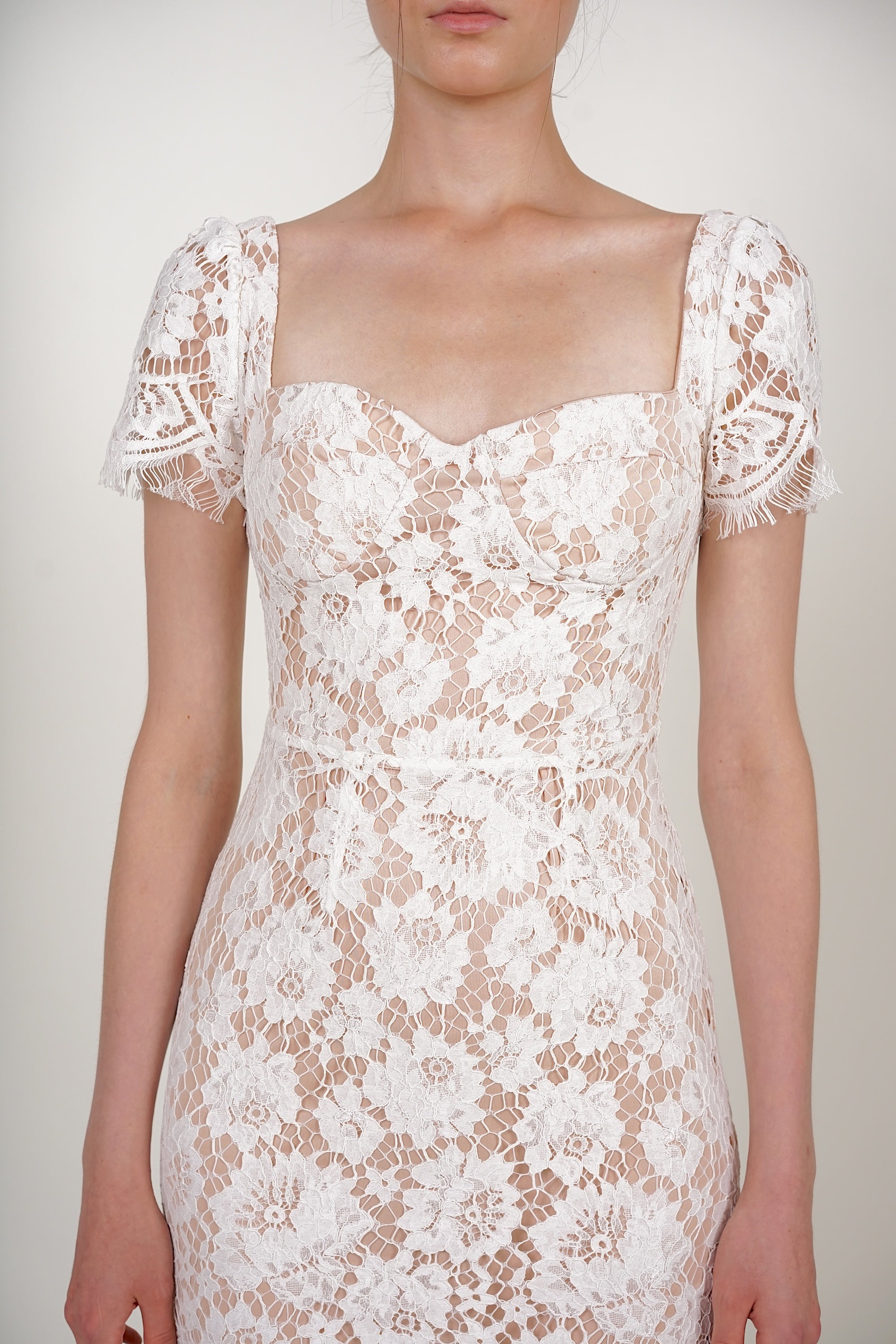 Bustier Midi Dress in White Lace