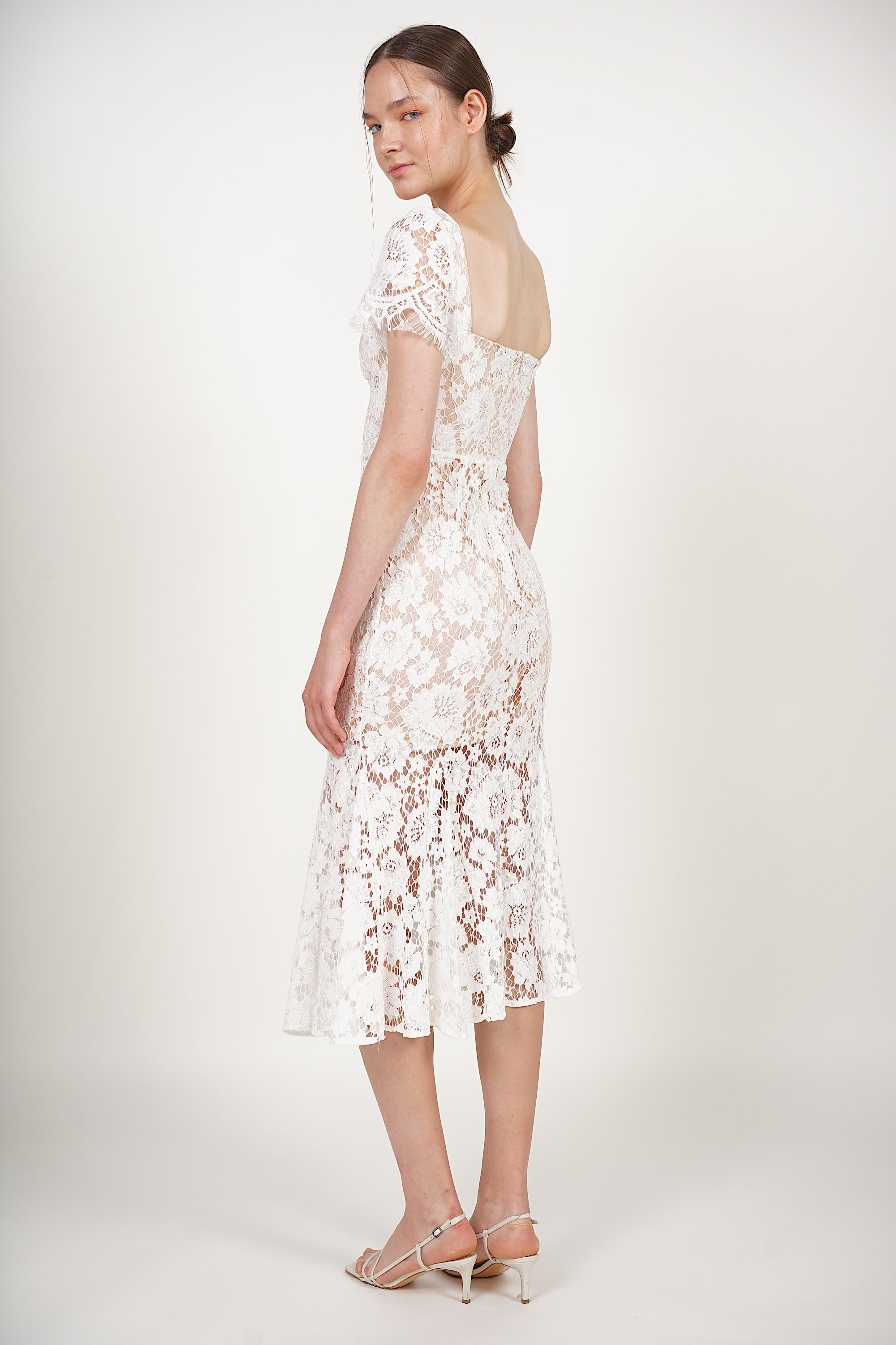 Bustier Midi Dress in White Lace