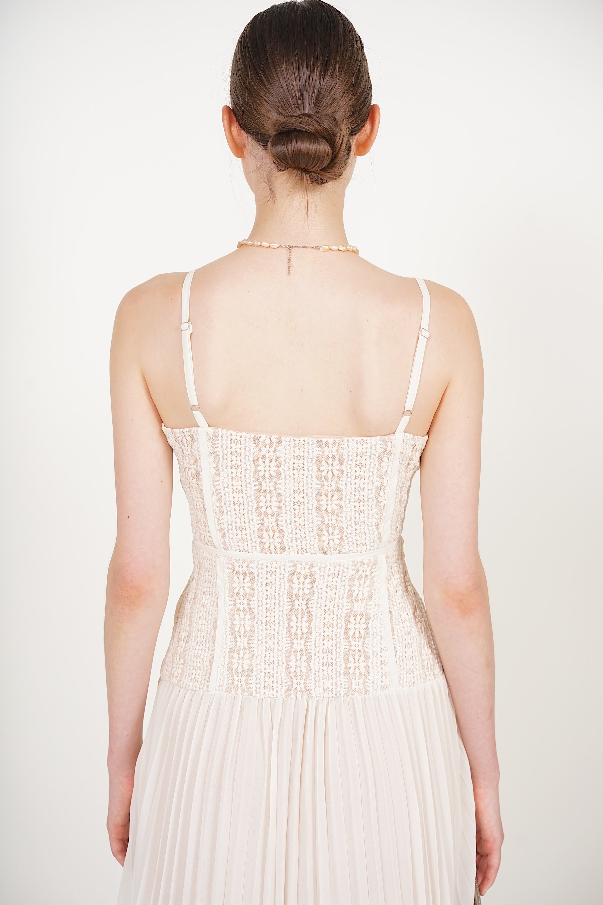 Bustier Pleated Dress in Cream Lace