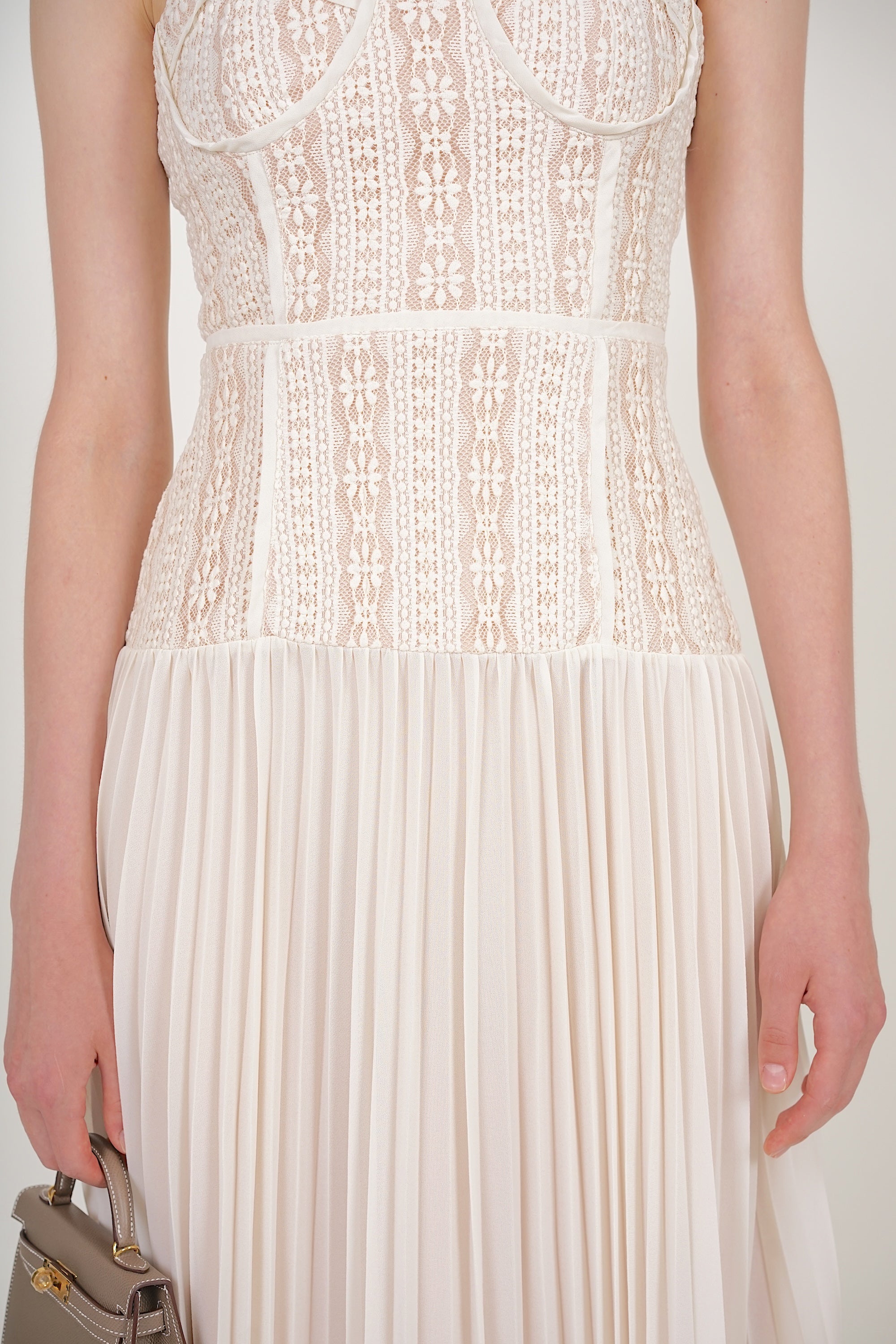 Bustier Pleated Dress in Cream Lace