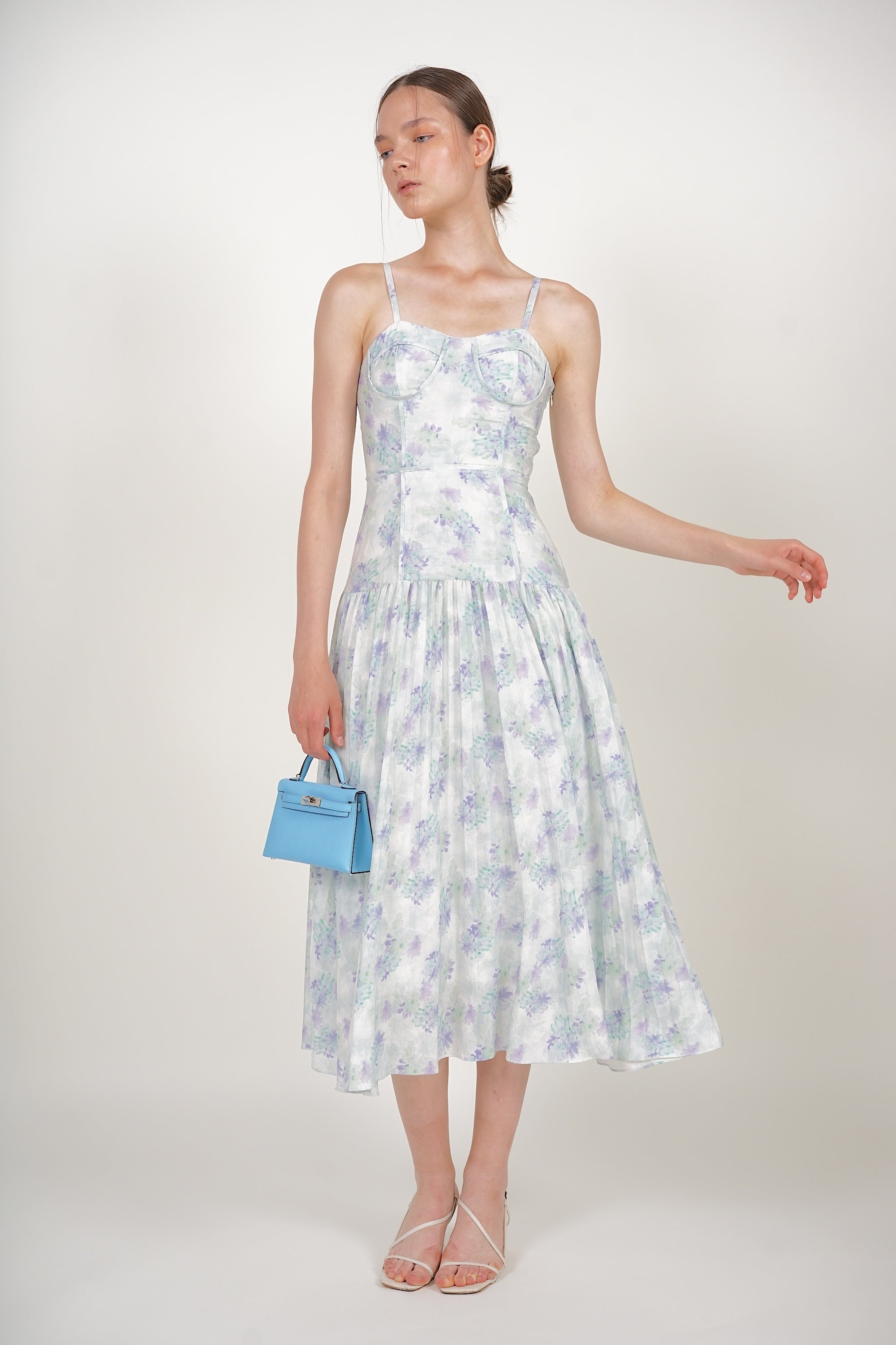 Bustier Pleated Dress in Green Blue