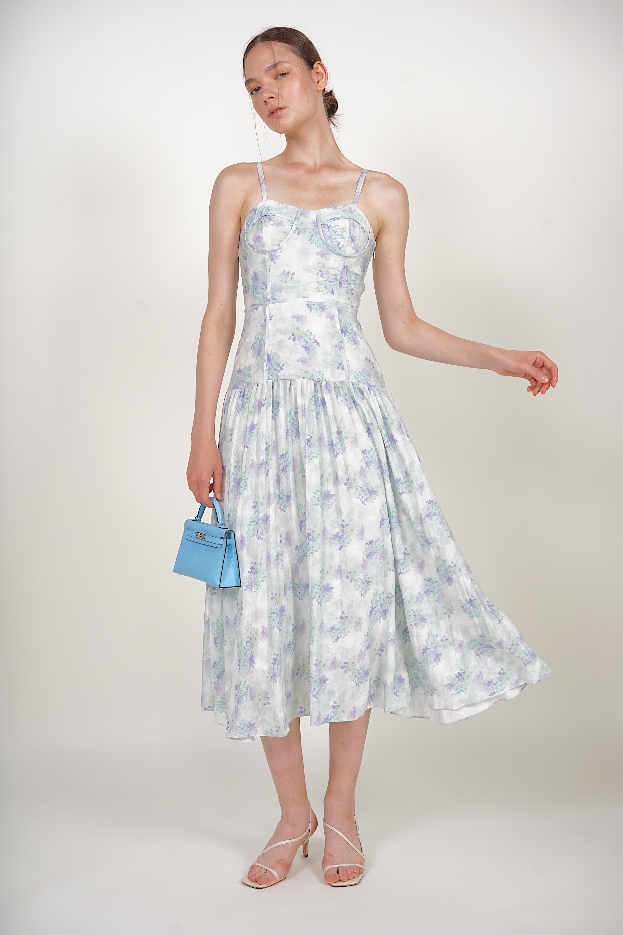 Bustier Pleated Dress in Green Blue