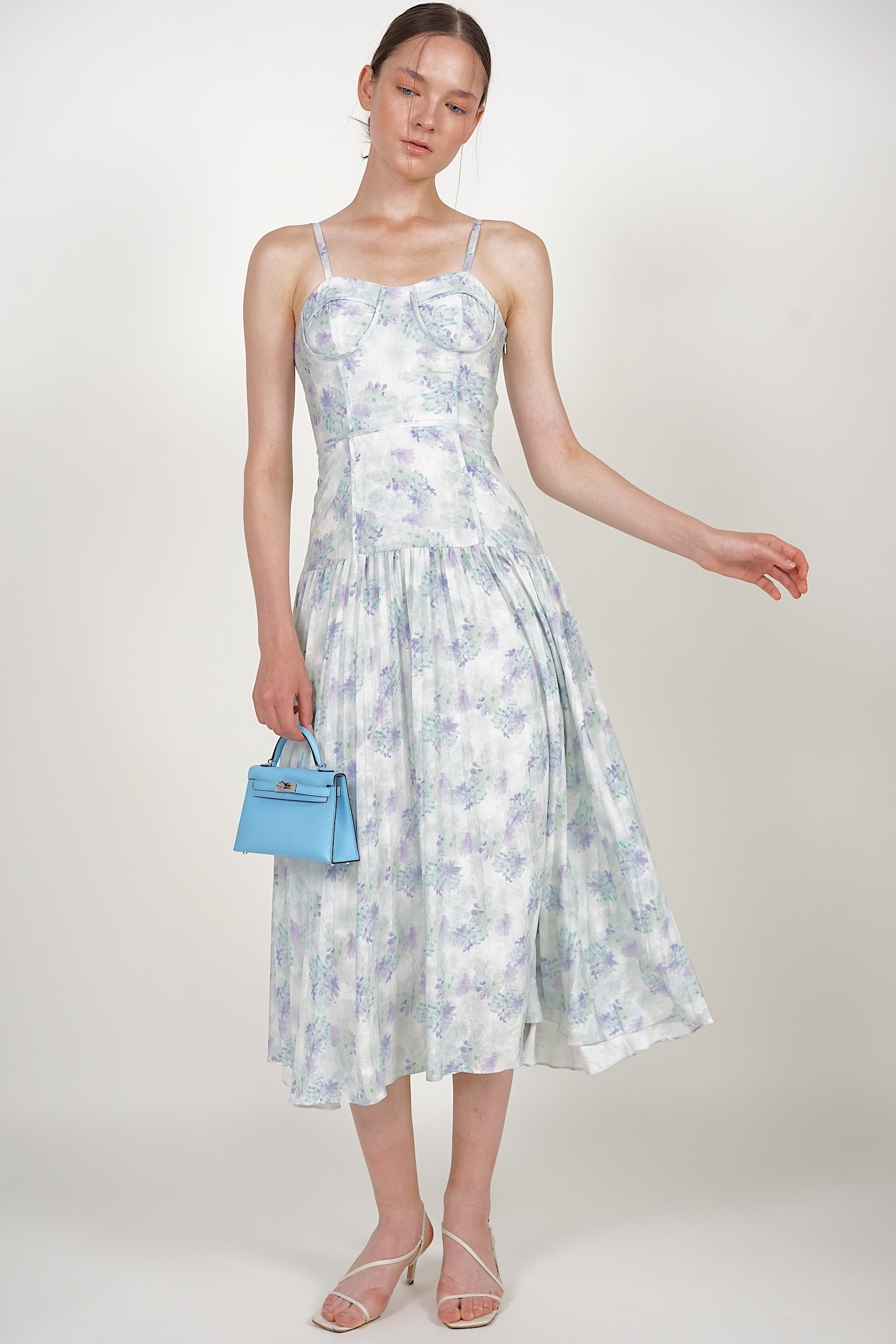 Bustier Pleated Dress in Green Blue