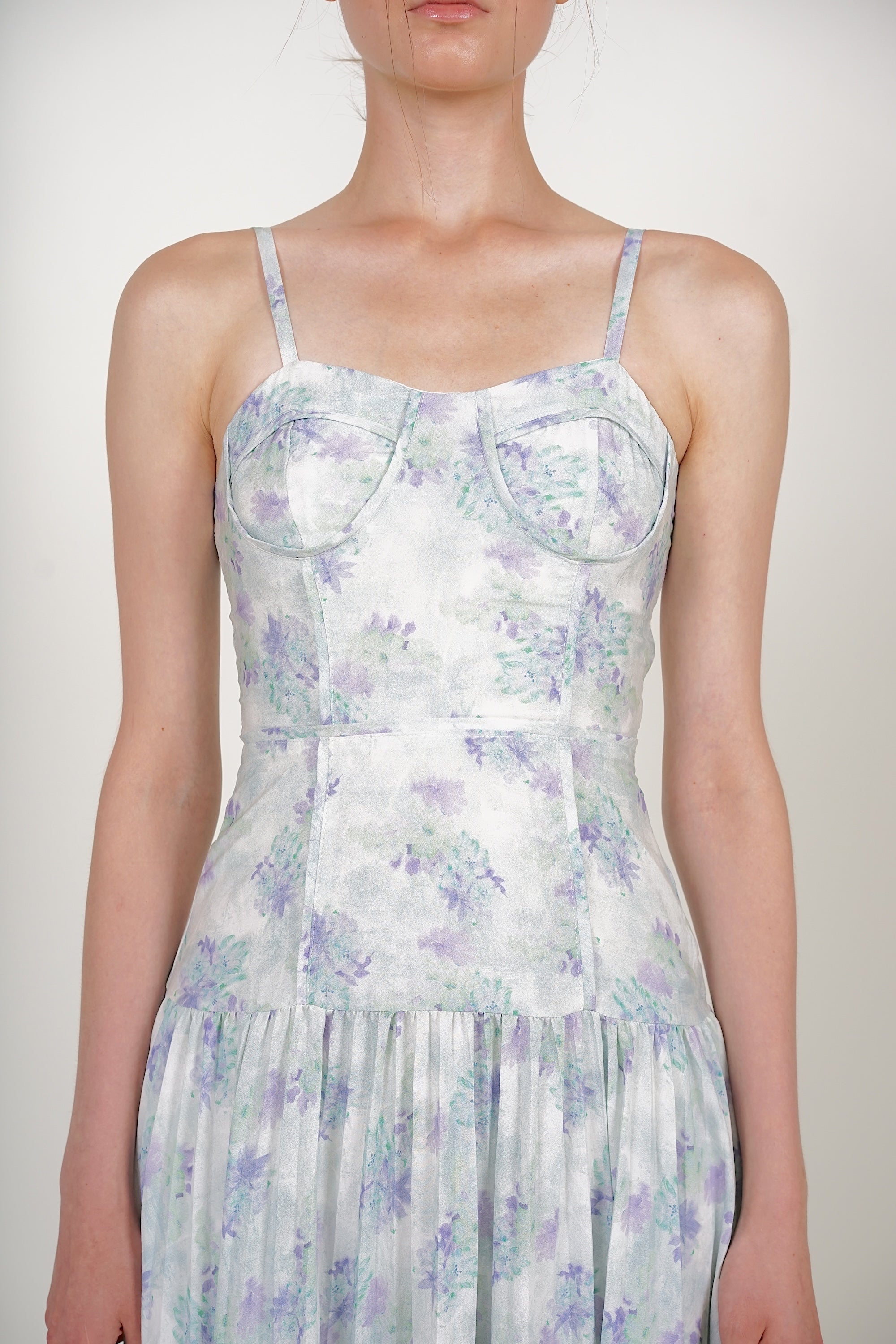 Bustier Pleated Dress in Green Blue